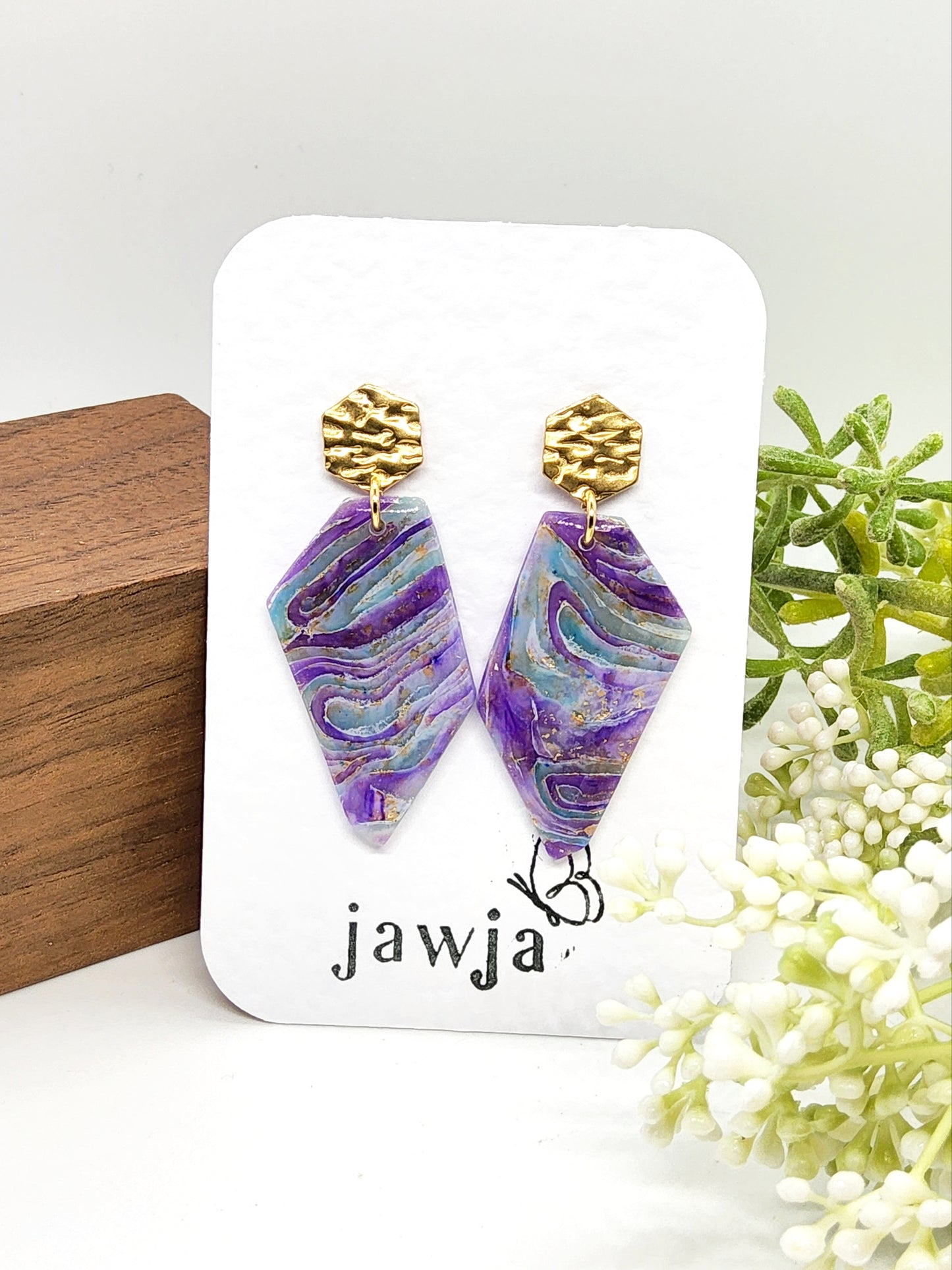 ABSTRACT MARBLED EFFECT IN LAVENDER, LILAC AND AQUA POLYMER CLAY EARRINGS