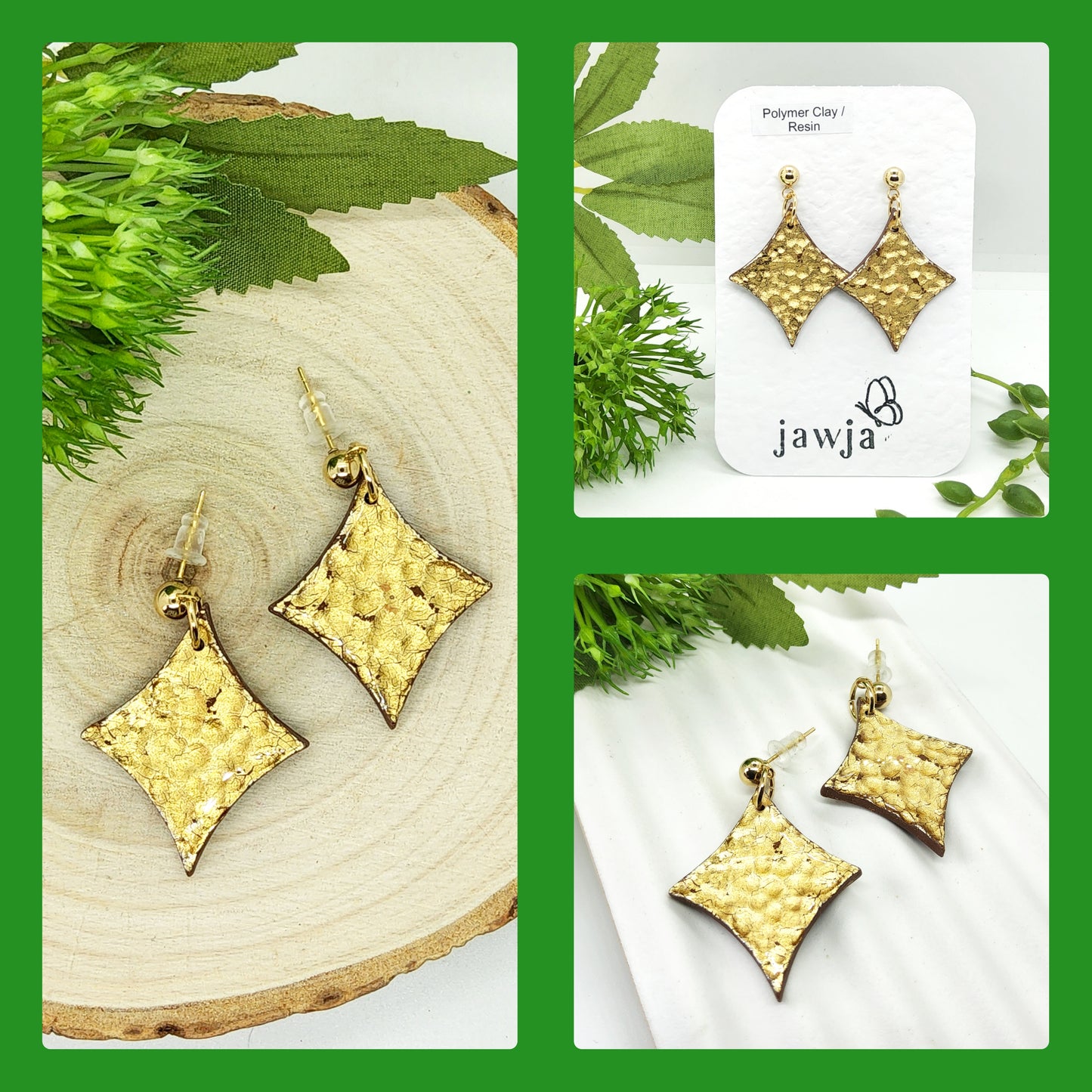 GOLD HAMMERED EFFECT POLYMER CLAY EARRINGS