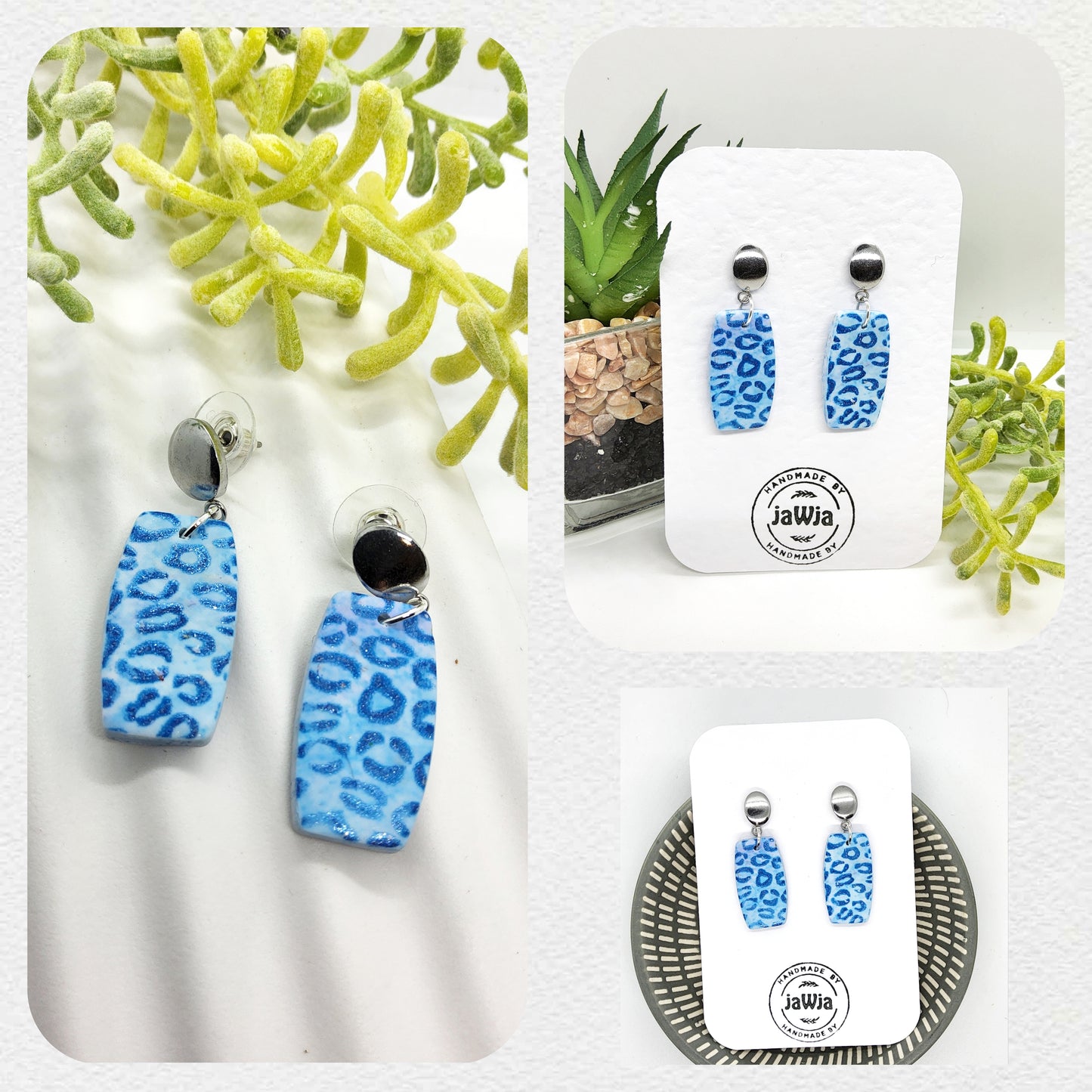 ANIMAL PRINT IN SHADES OF BLUE POLYMER CLAY EARRINGS