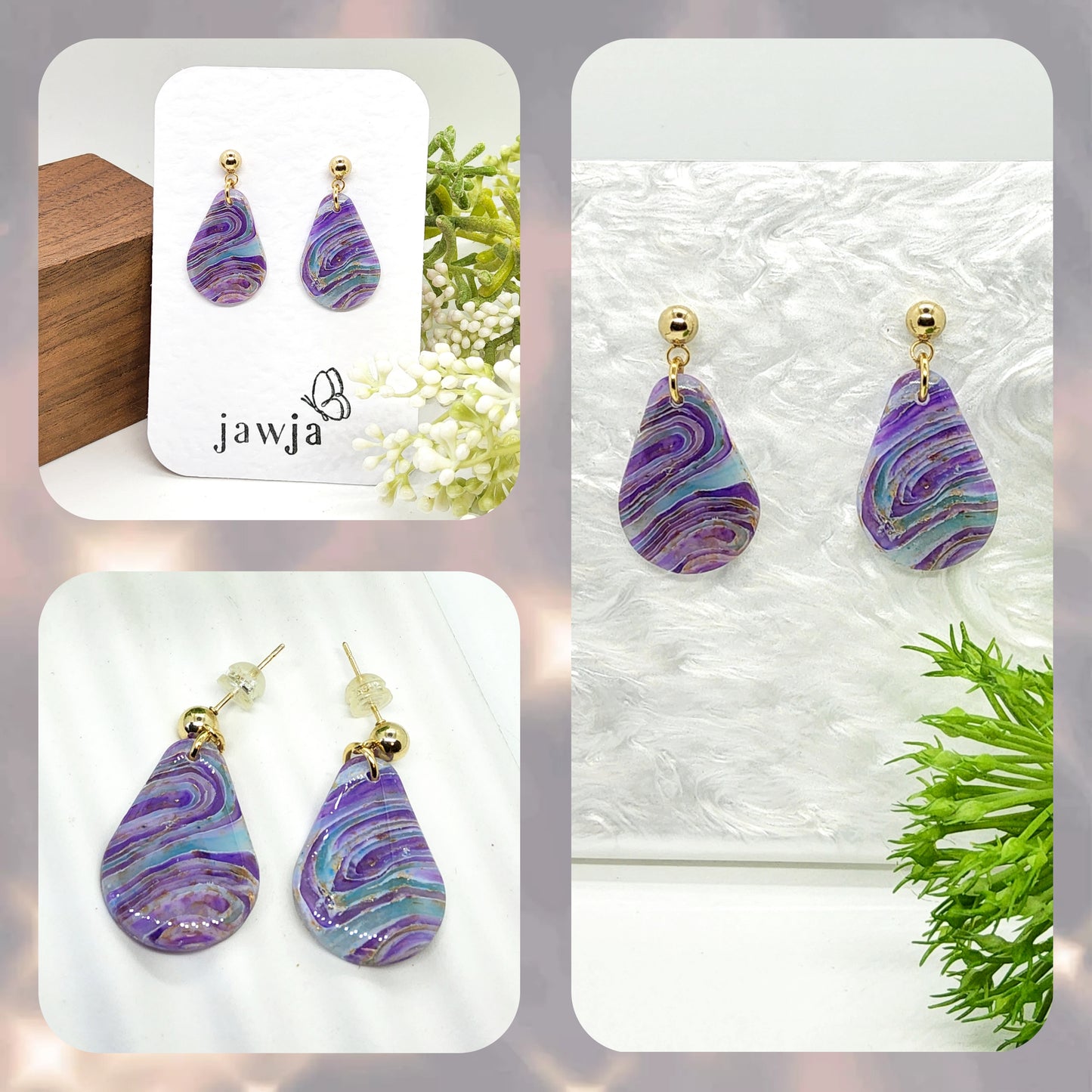 SWIRLS OF LAVENDER AND AQUA POLYMER CLAY EARRINGS