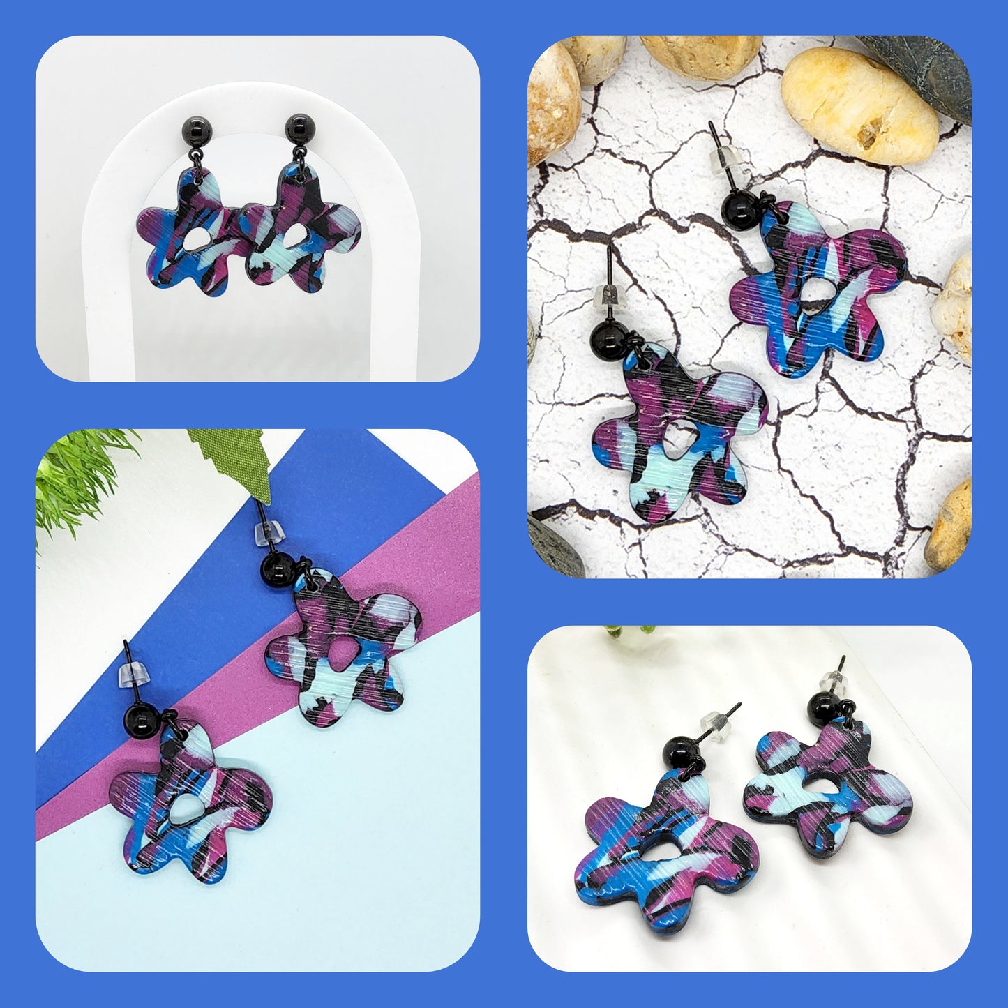 ABSTRACT TEXTURED FLOWER POLYMER CLAY EARRINGS