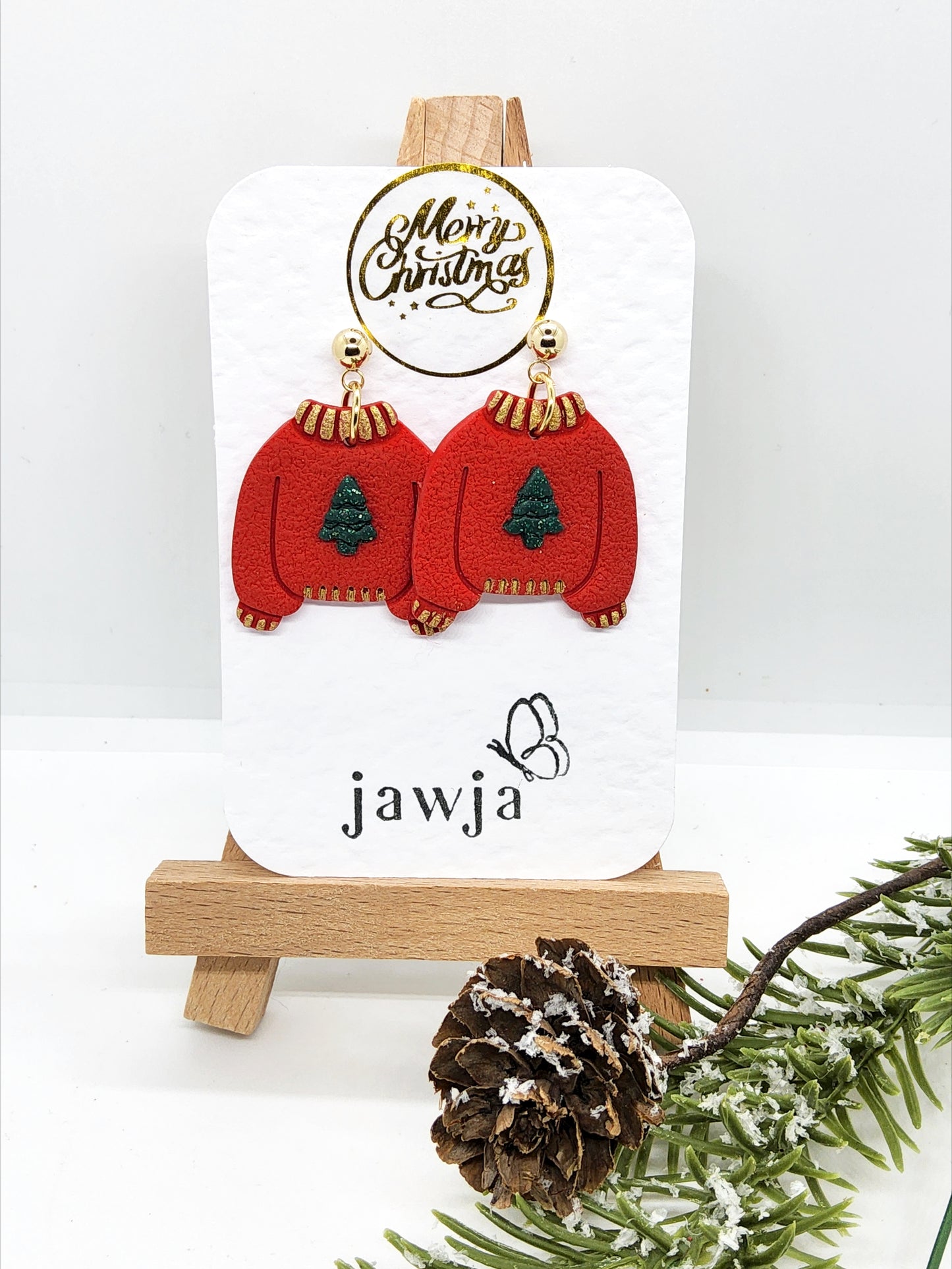 RED CHRISTMAS JUMPER POLYMER CLAY EARRINGS