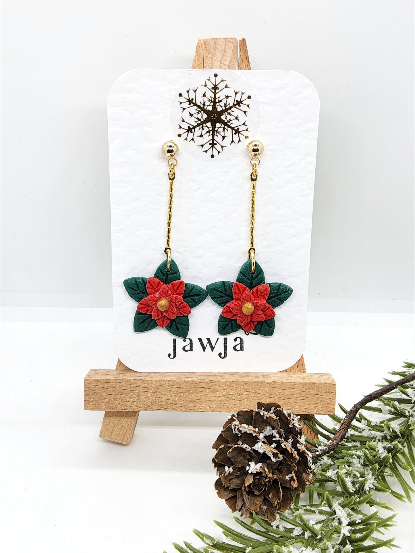 POINSETTIA POLYMER CLAY CHRISTMAS EARRINGS