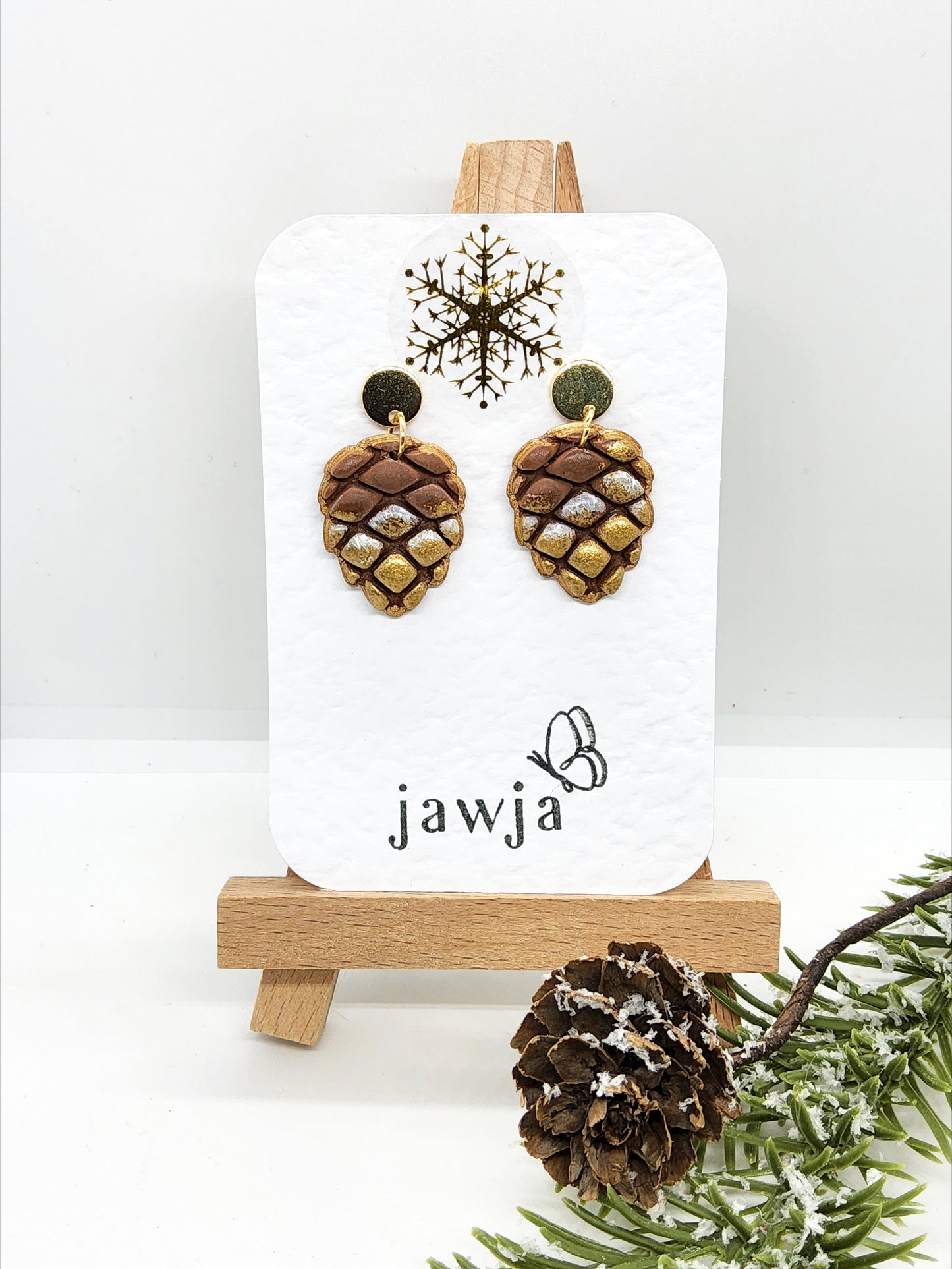 PINE CONE POLYMER CLAY CHRISTMAS EARRINGS