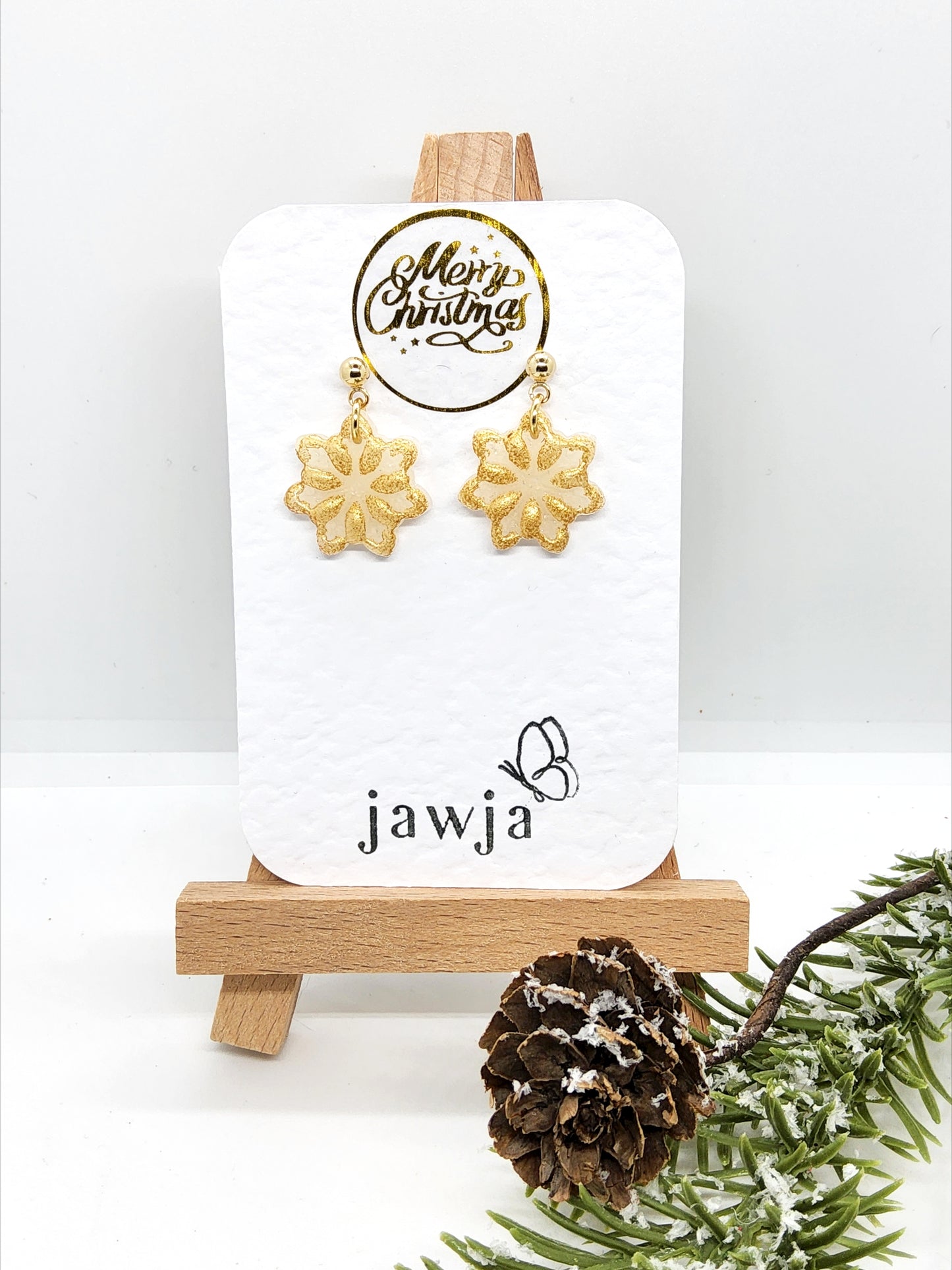 GOLD SNOWFLAKE POLYMER CLAY CHRISTMAS EARRINGS