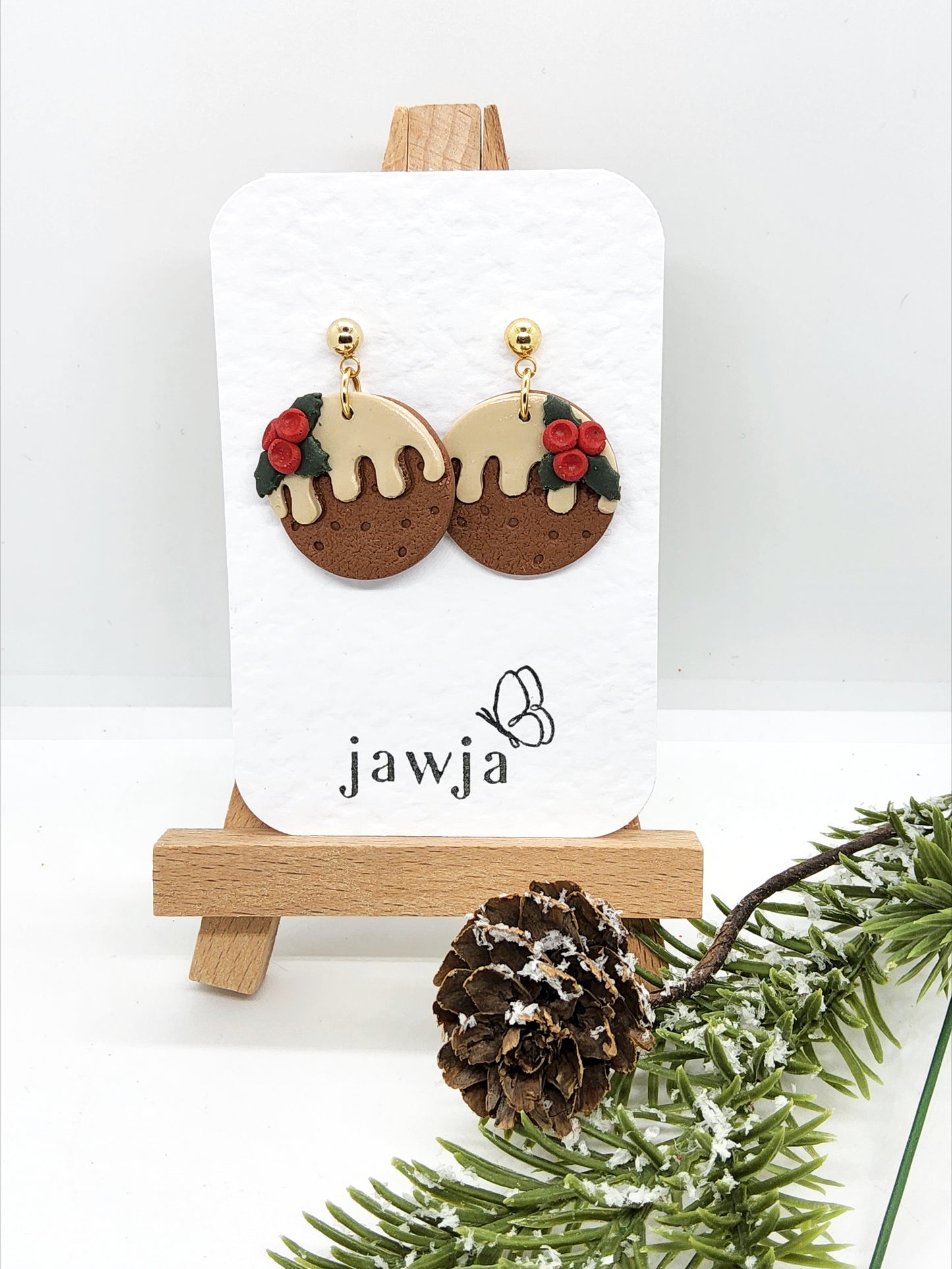 CHRISTMAS PUDDING POLYMER CLAY EARRINGS