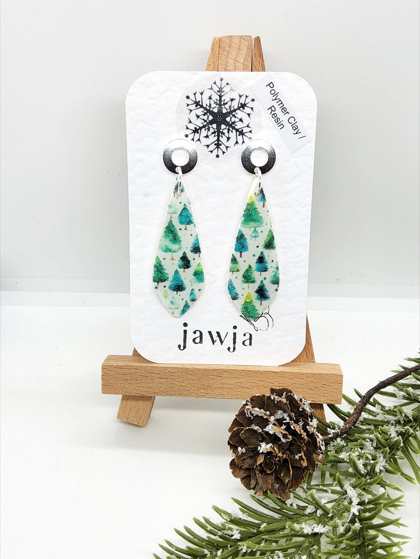 CHRISTMAS TREE PRINT POLYMER CLAY EARRINGS