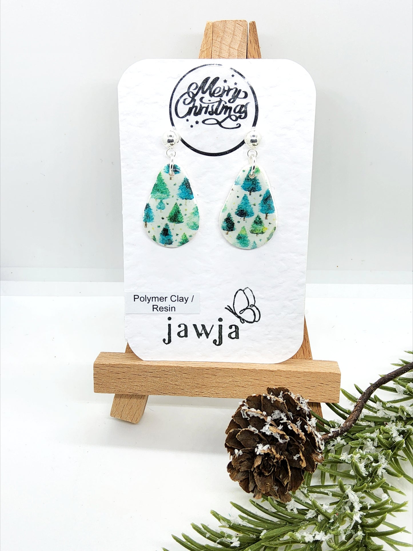 CHRISTMAS TREE TEARDROP POLYMER CLAY EARRINGS