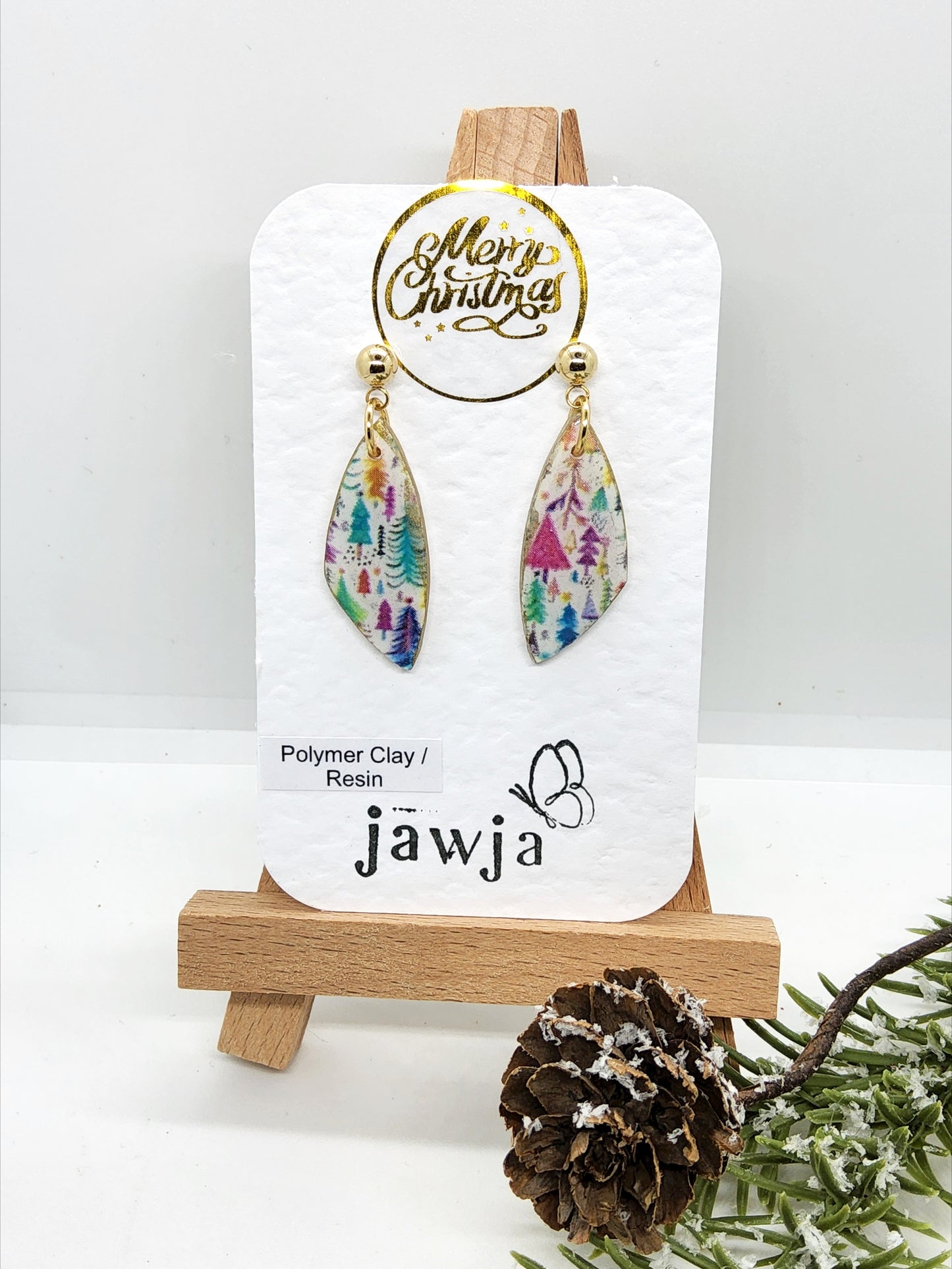 MULTICOLOURED CHRISTMAS TREE POLYMER CLAY EARRINGS