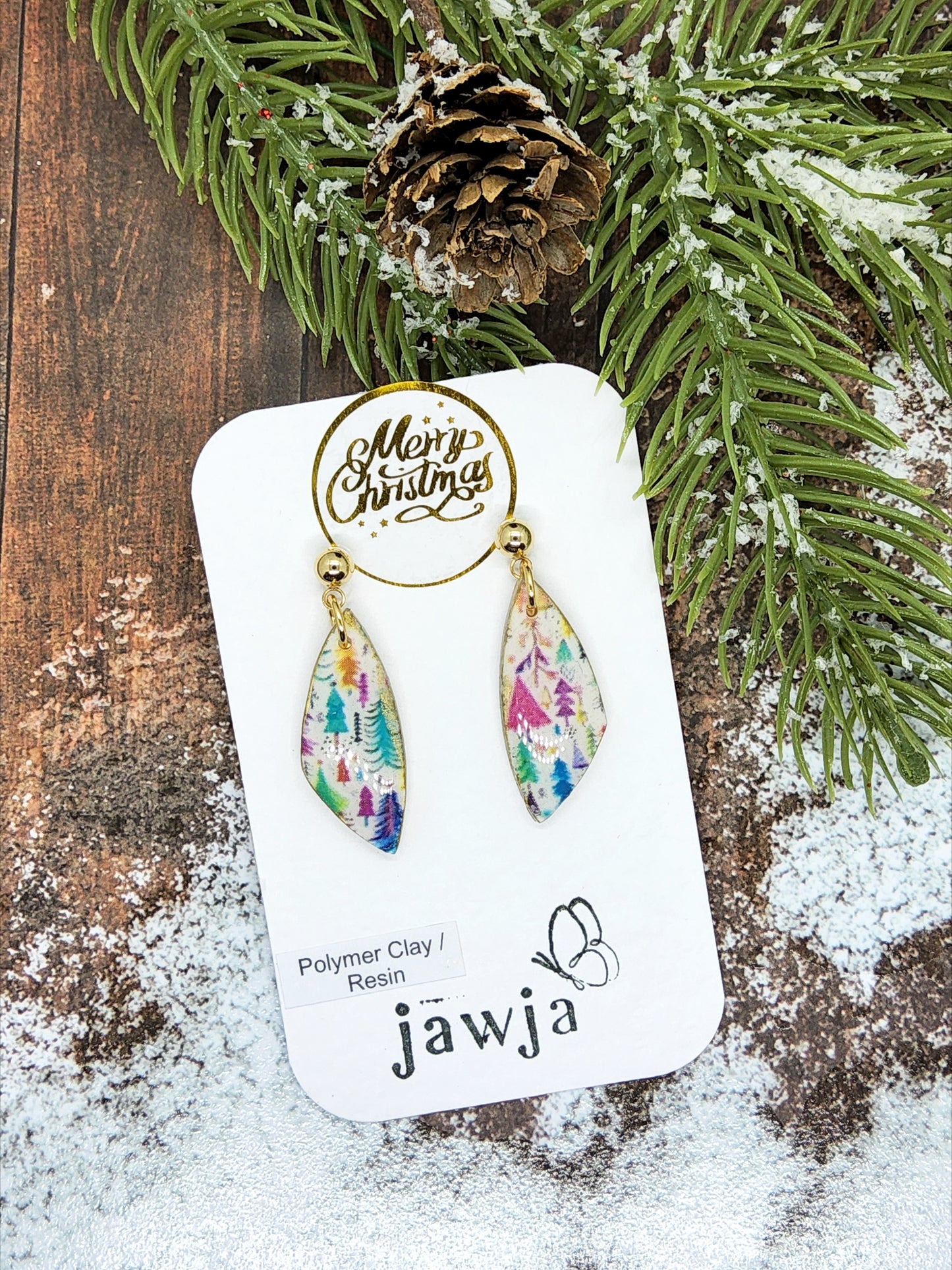 MULTICOLOURED CHRISTMAS TREE POLYMER CLAY EARRINGS