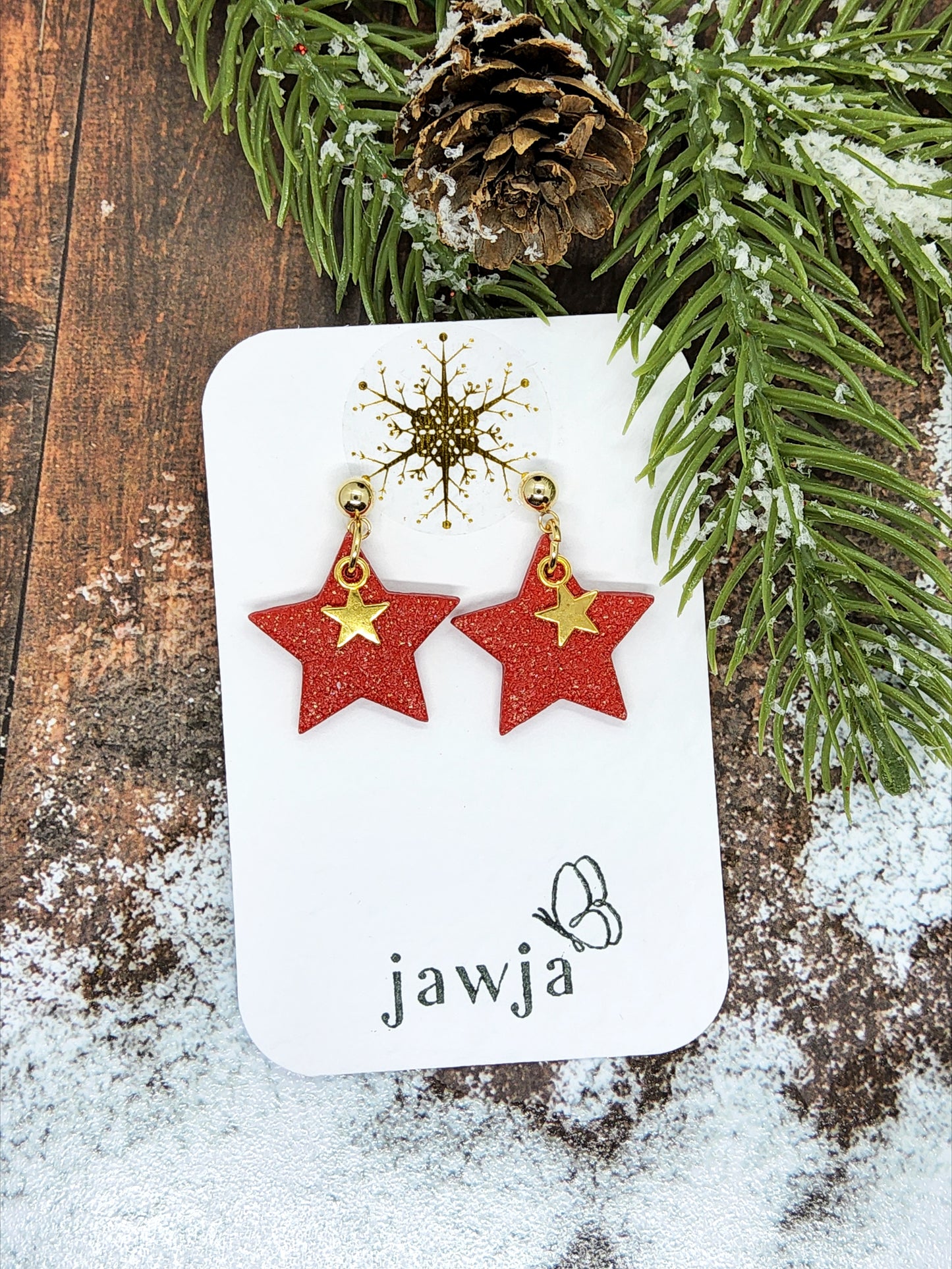 RED STAR POLYMER CLAY CHRISTMAS EARRINGS