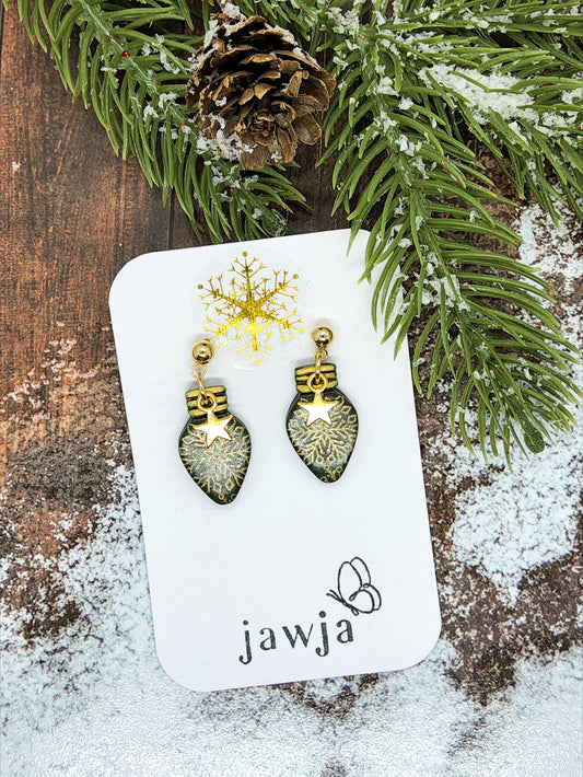 GREEN STAR BAUBLE POLYMER CLAY EARRINGS