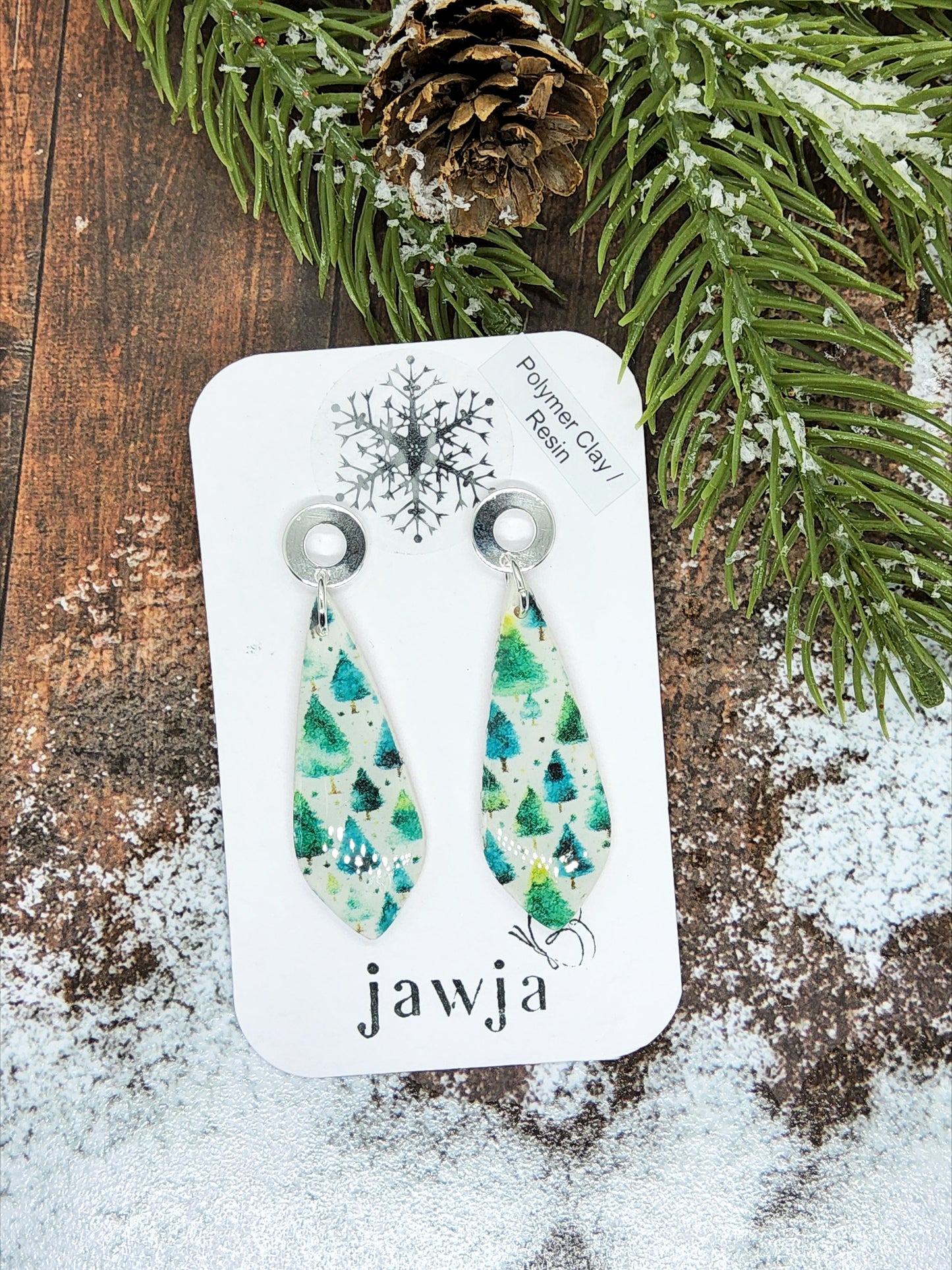 CHRISTMAS TREE PRINT POLYMER CLAY EARRINGS