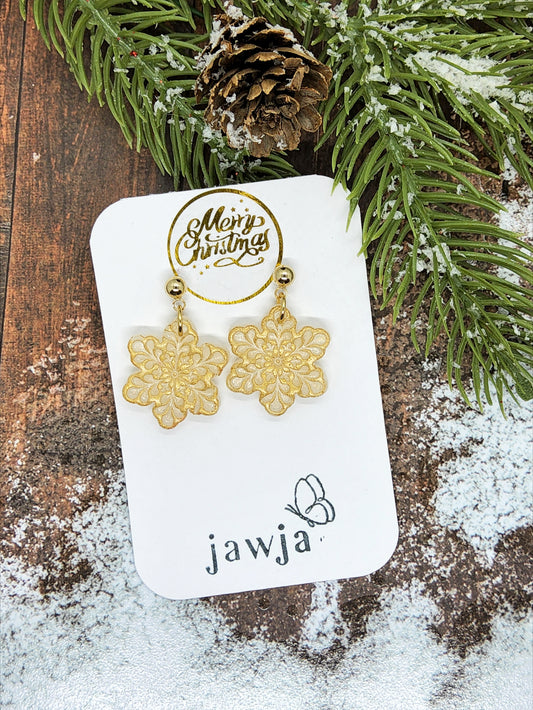 GOLD SNOWFLAKE POLYMER CLAY CHRISTMAS EARRINGS