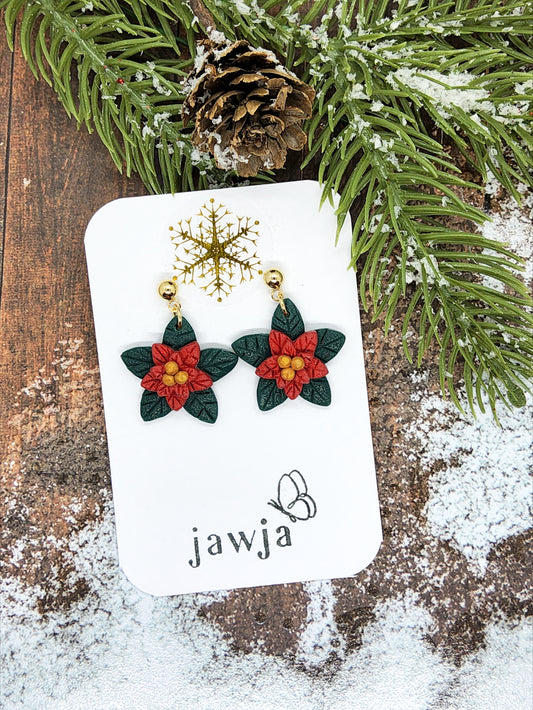 POINSETTIA POLYMER CLAY CHRISTMAS EARRINGS