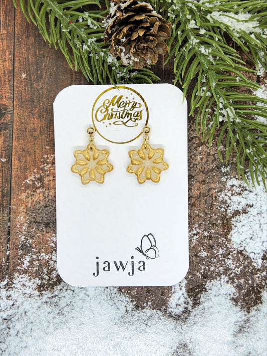 GOLD SNOWFLAKE POLYMER CLAY CHRISTMAS EARRINGS