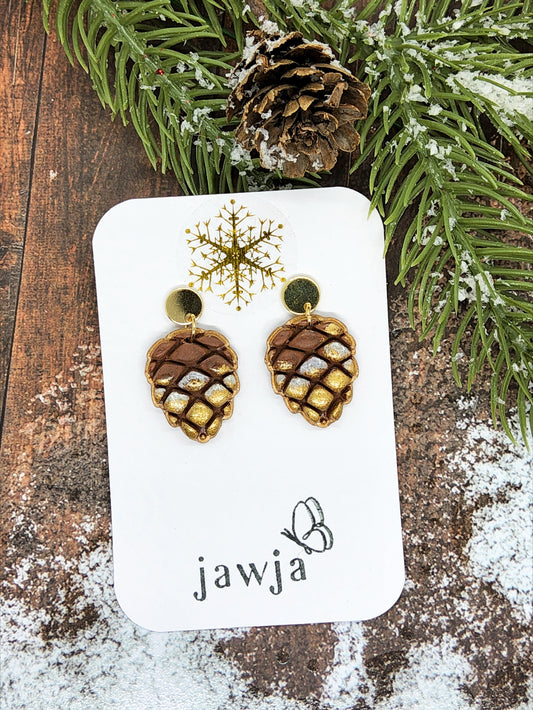 PINE CONE POLYMER CLAY CHRISTMAS EARRINGS