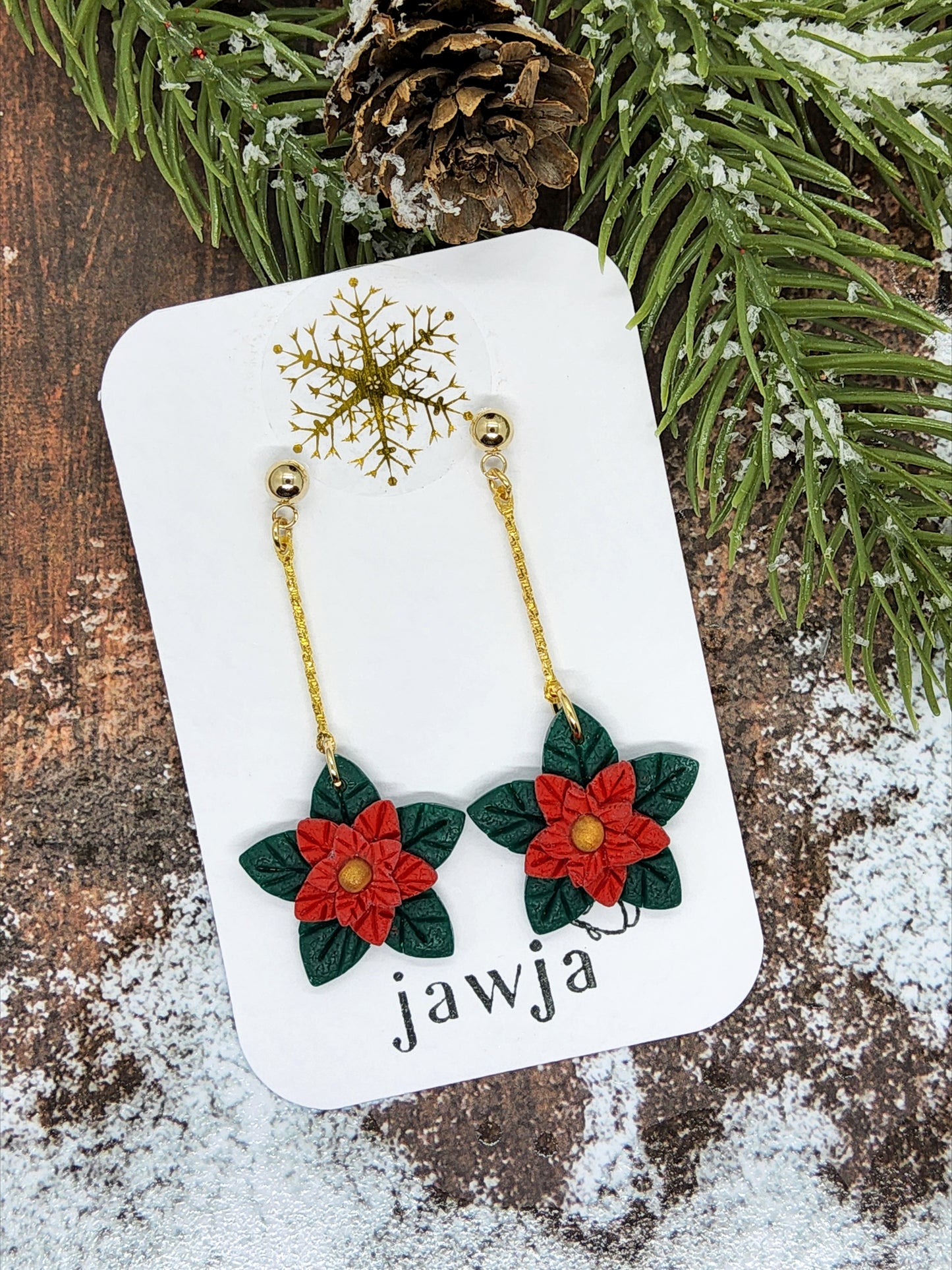 POINSETTIA POLYMER CLAY CHRISTMAS EARRINGS