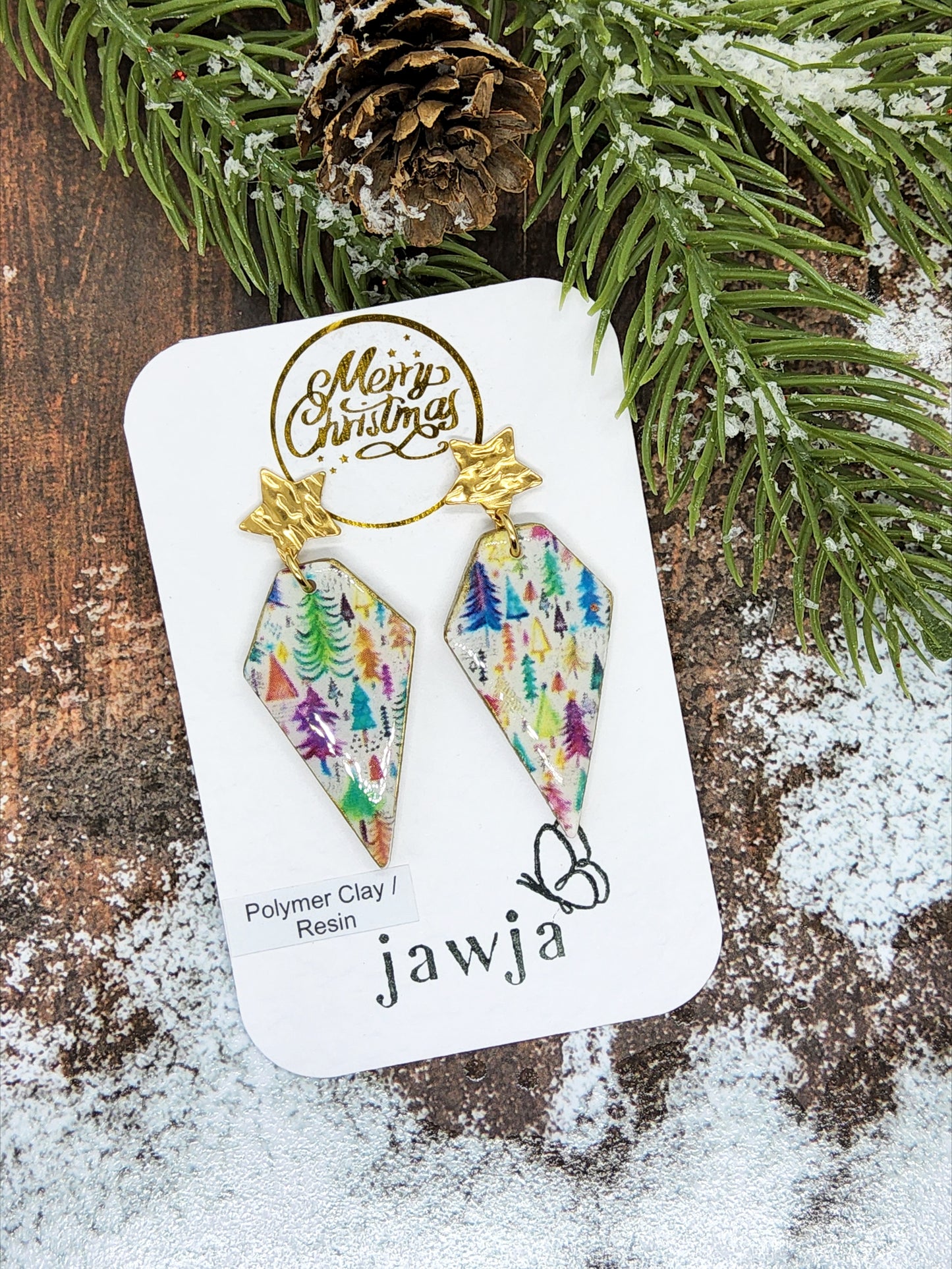 MULTICOLOURED CHRISTMAS TREE POLYMER CLAY EARRINGS