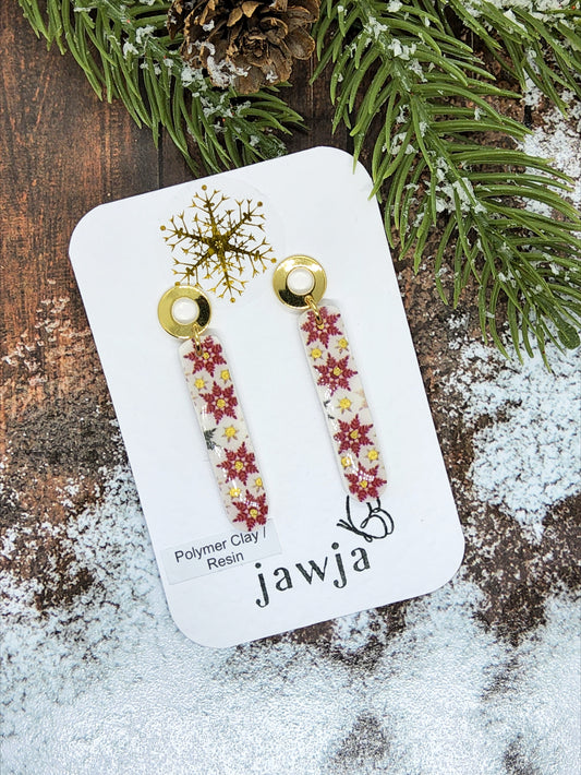 SNOWFLAKE OBLONG CHRISTMAS POLYMER CLAY EARRINGS