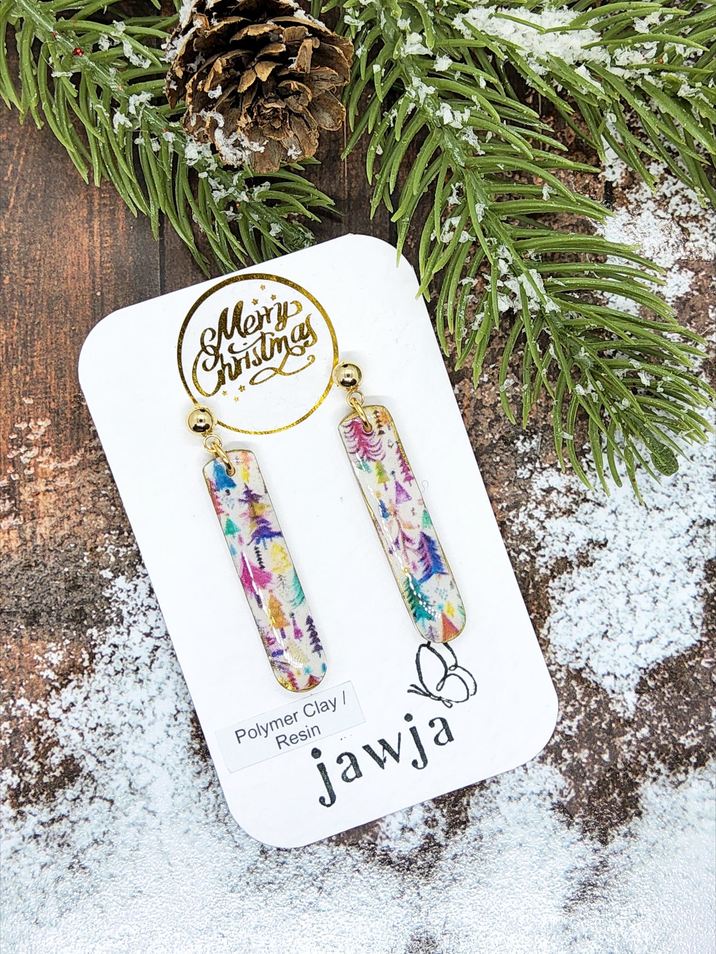 MULTICOLOURED CHRISTMAS TREE POLYMER CLAY EARRINGS