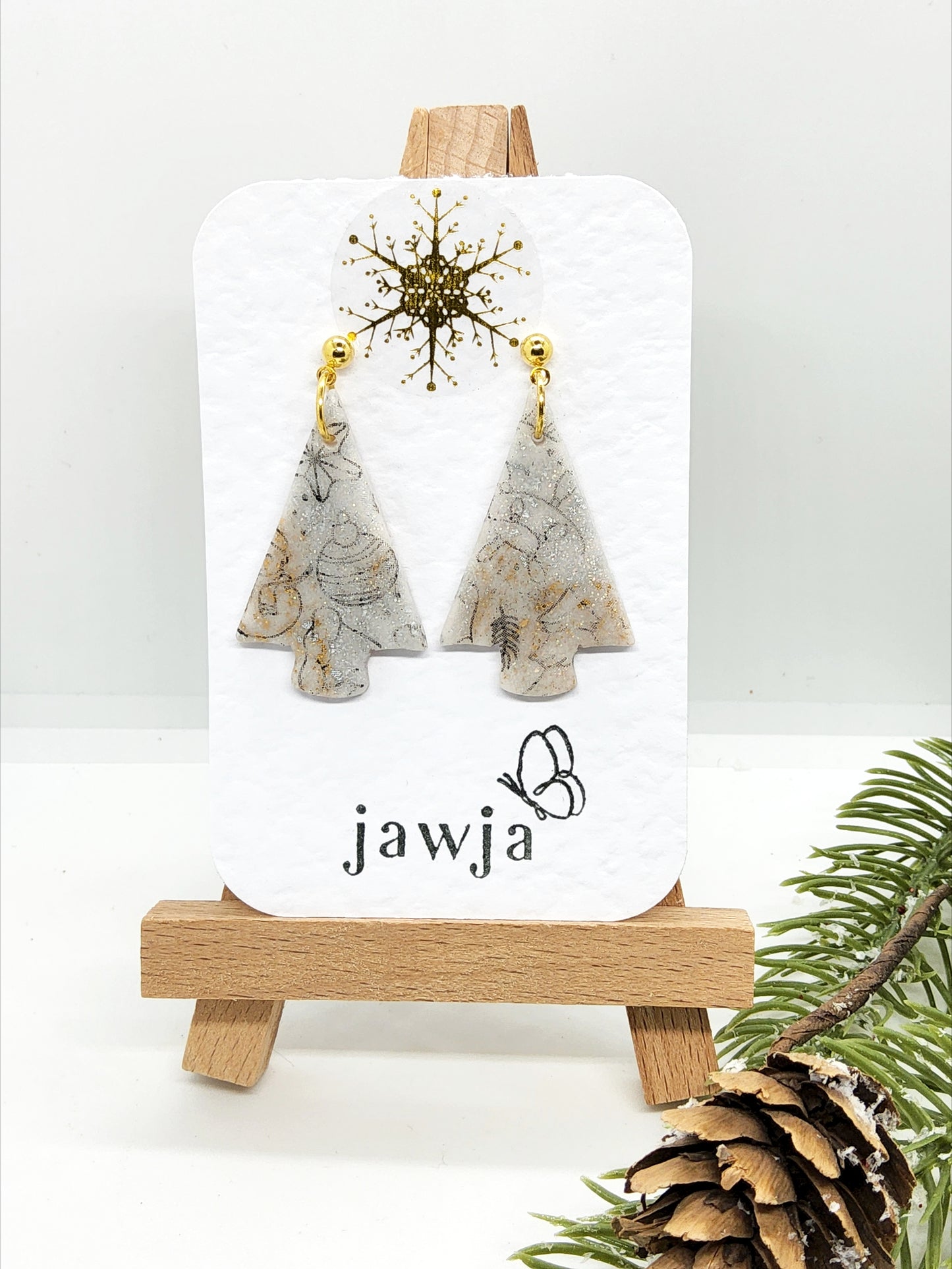 WHITE CHRISTMAS TREE POLYMER CLAY EARRINGS