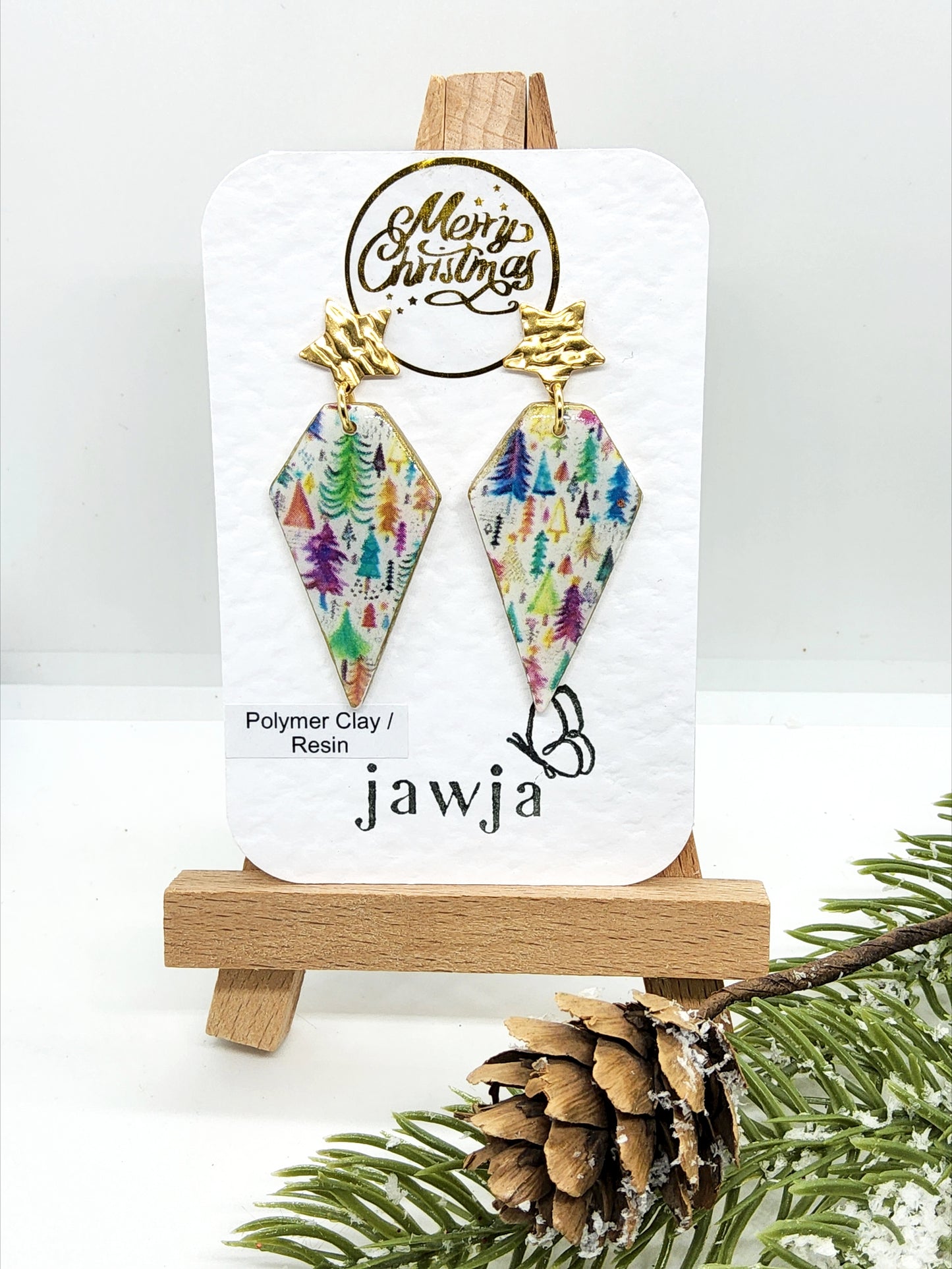 MULTICOLOURED CHRISTMAS TREE POLYMER CLAY EARRINGS