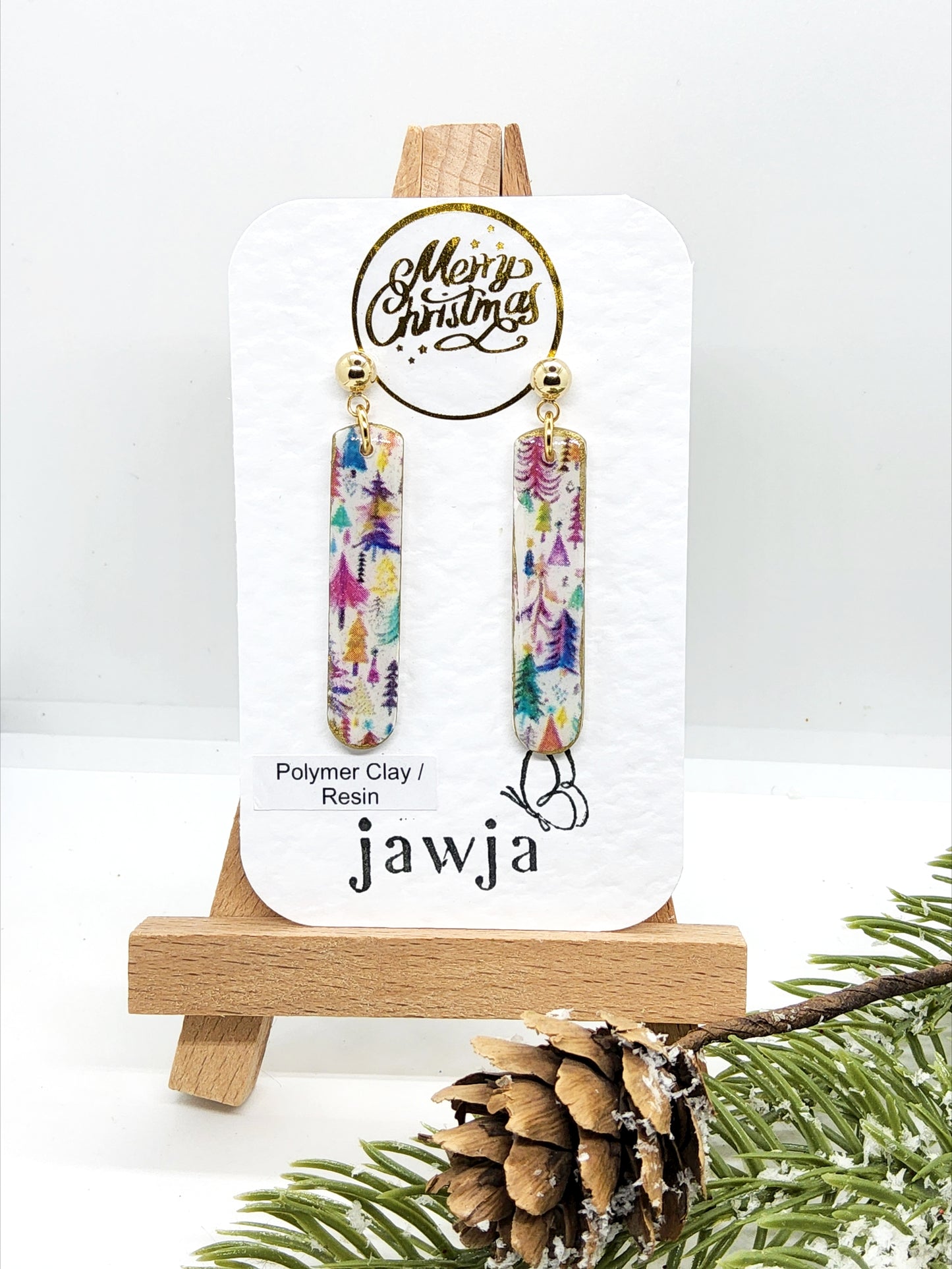 MULTICOLOURED CHRISTMAS TREE POLYMER CLAY EARRINGS