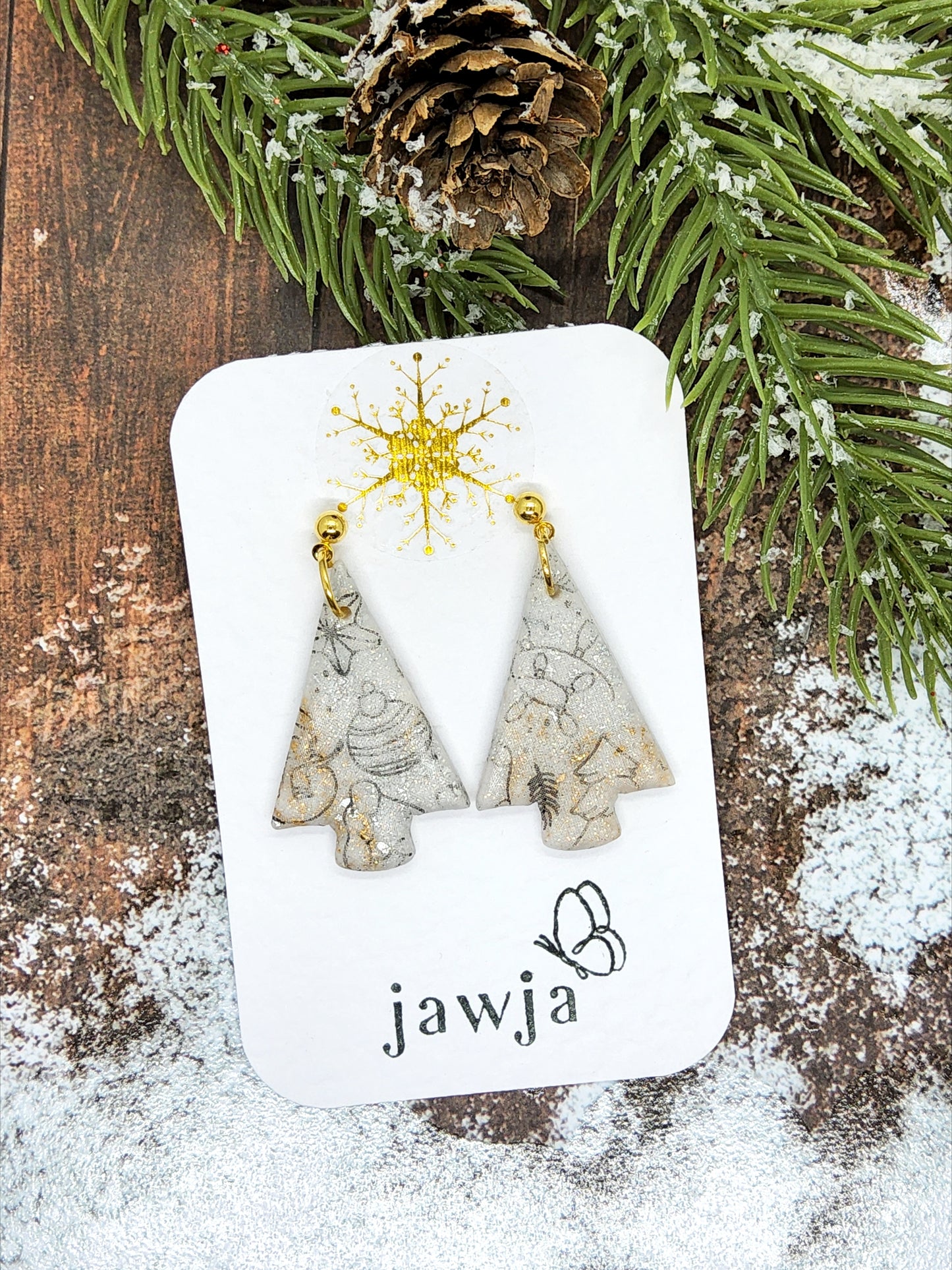 WHITE CHRISTMAS TREE POLYMER CLAY EARRINGS