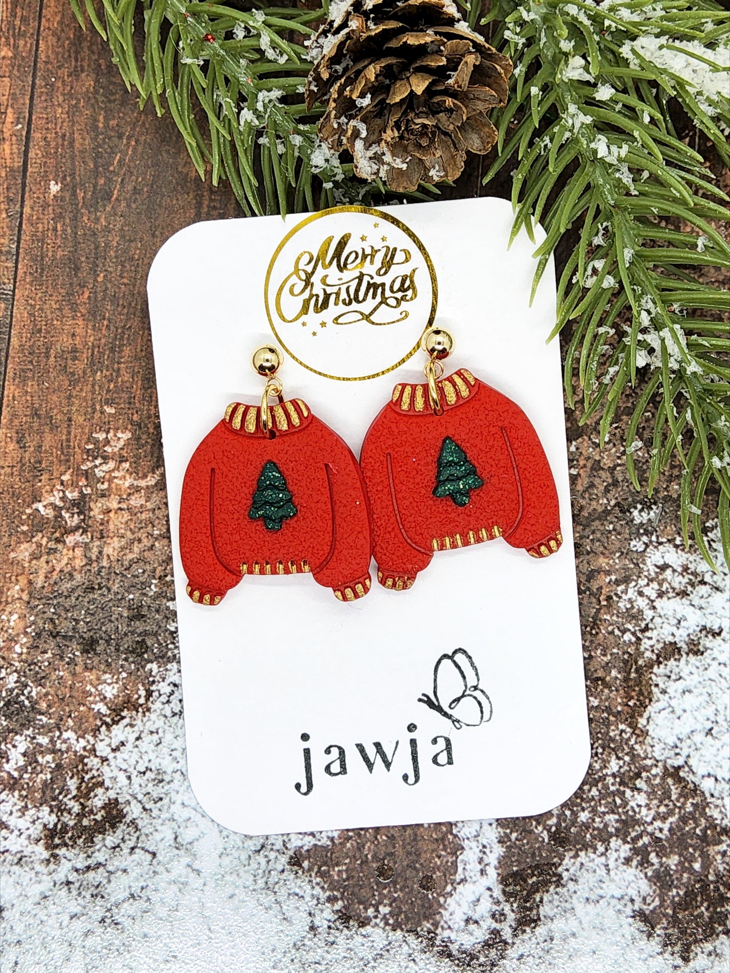 RED CHRISTMAS JUMPER POLYMER CLAY EARRINGS