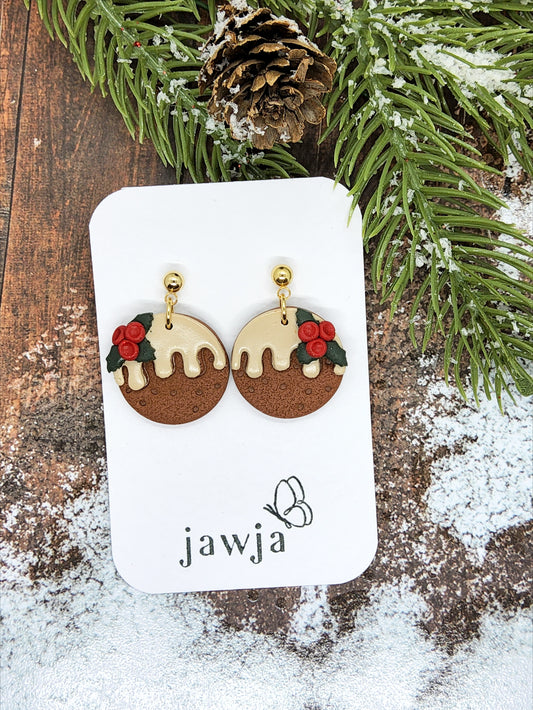 CHRISTMAS PUDDING POLYMER CLAY EARRINGS