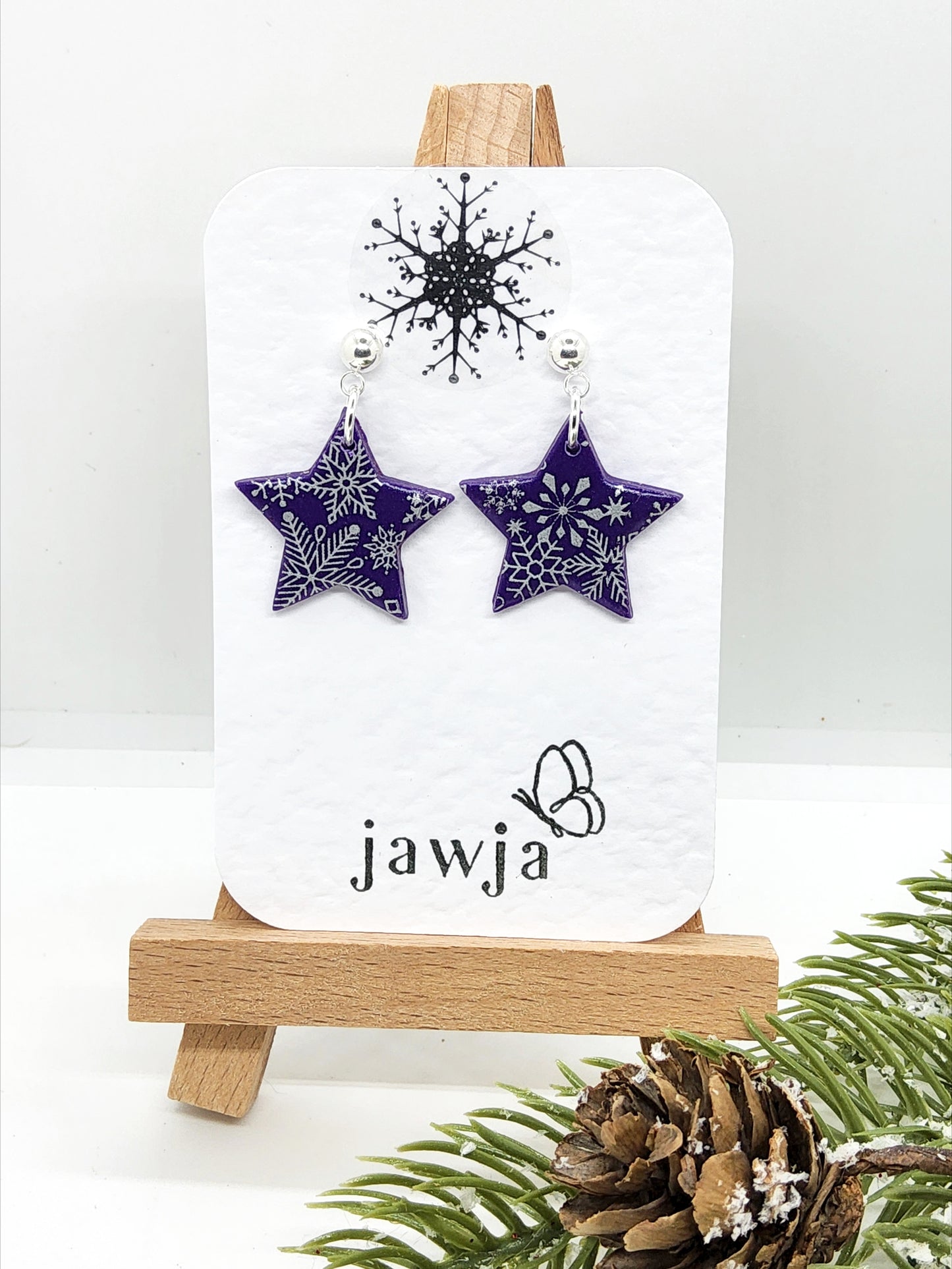 PURPLE STAR POLYMER CLAY CHRISTMAS EARRINGS