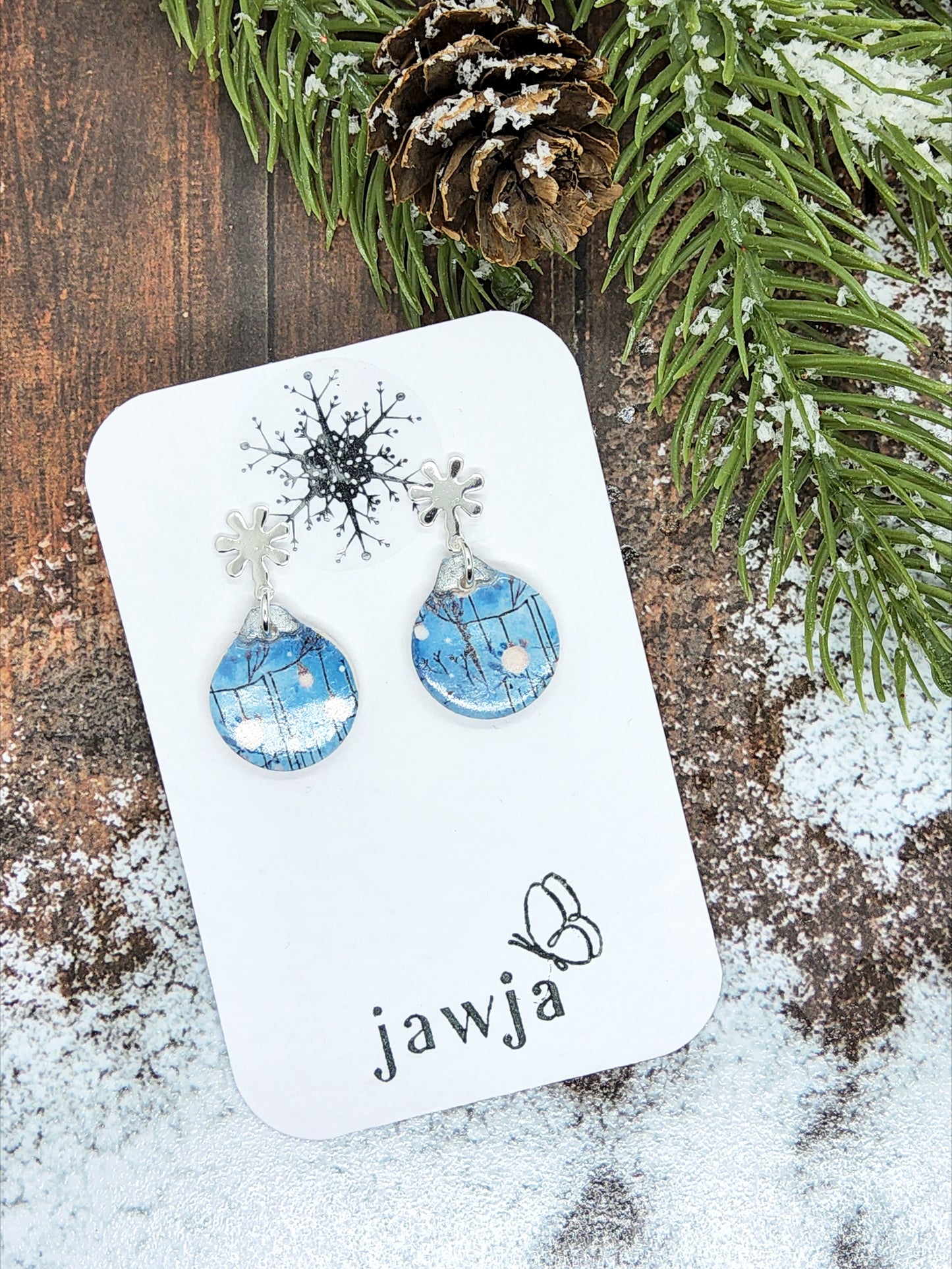 BLUE CHRISTMAS BAUBLE POLYMER CLAY EARRINGS