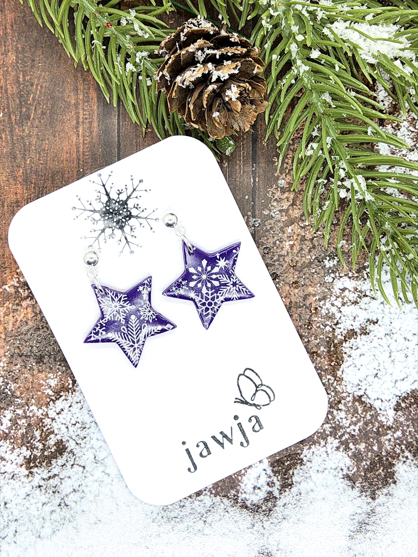 PURPLE STAR POLYMER CLAY CHRISTMAS EARRINGS