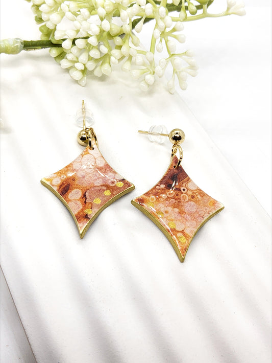 BROWN MARBLED POLYMER CLAY EARRINGS