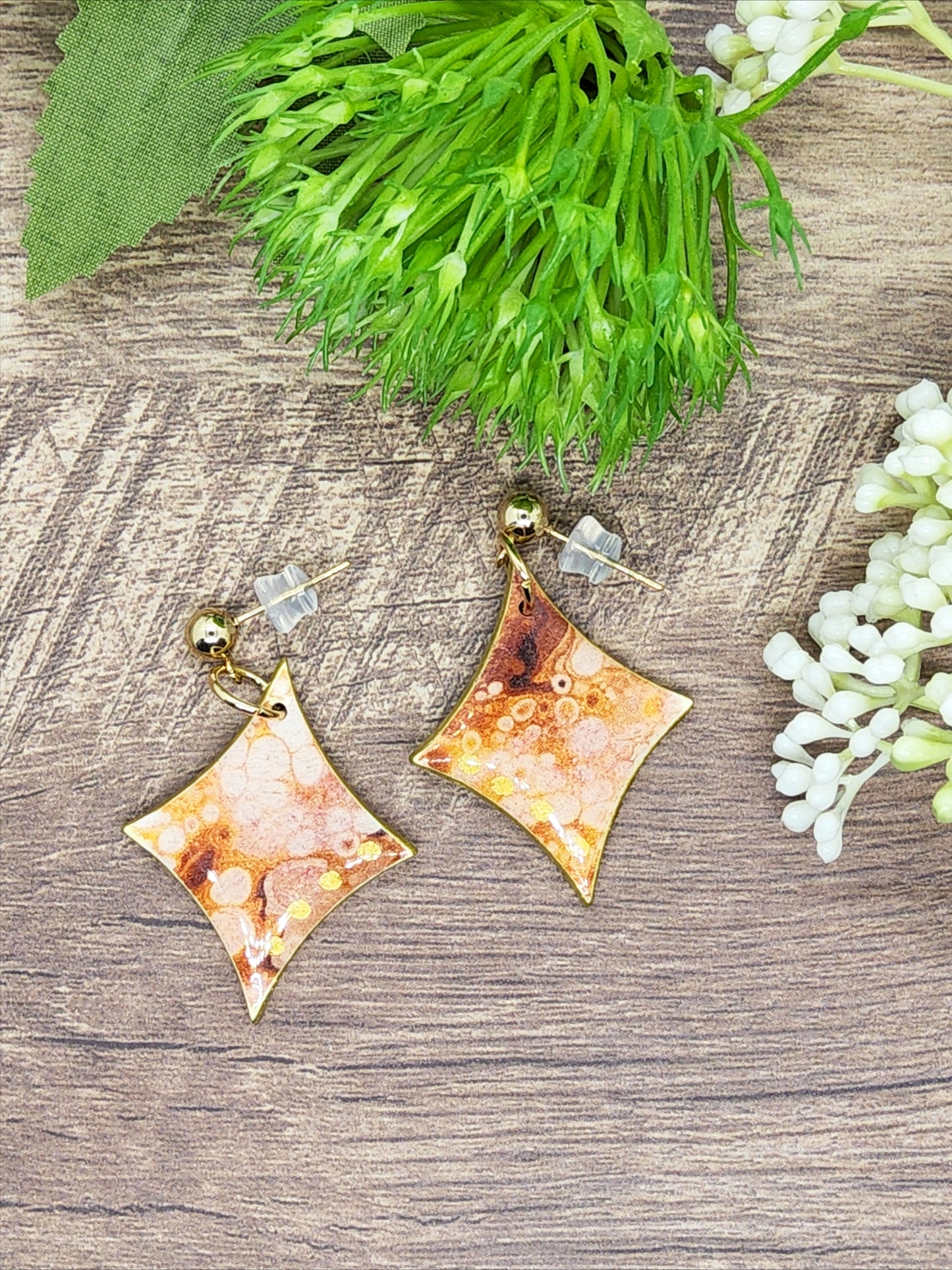 BROWN MARBLED POLYMER CLAY EARRINGS