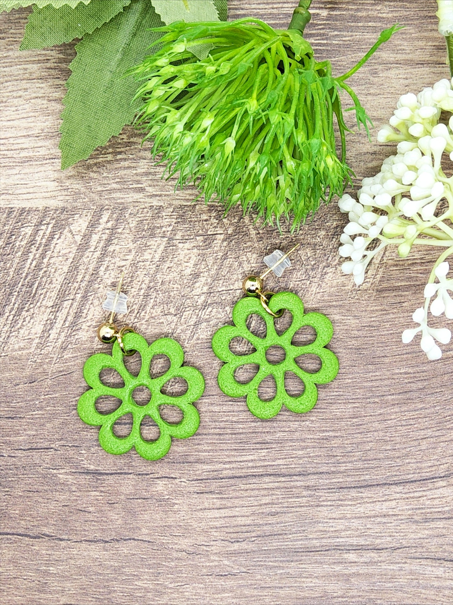 GREEN OPEN SHAPE POLYMER CLAY EARRINGS