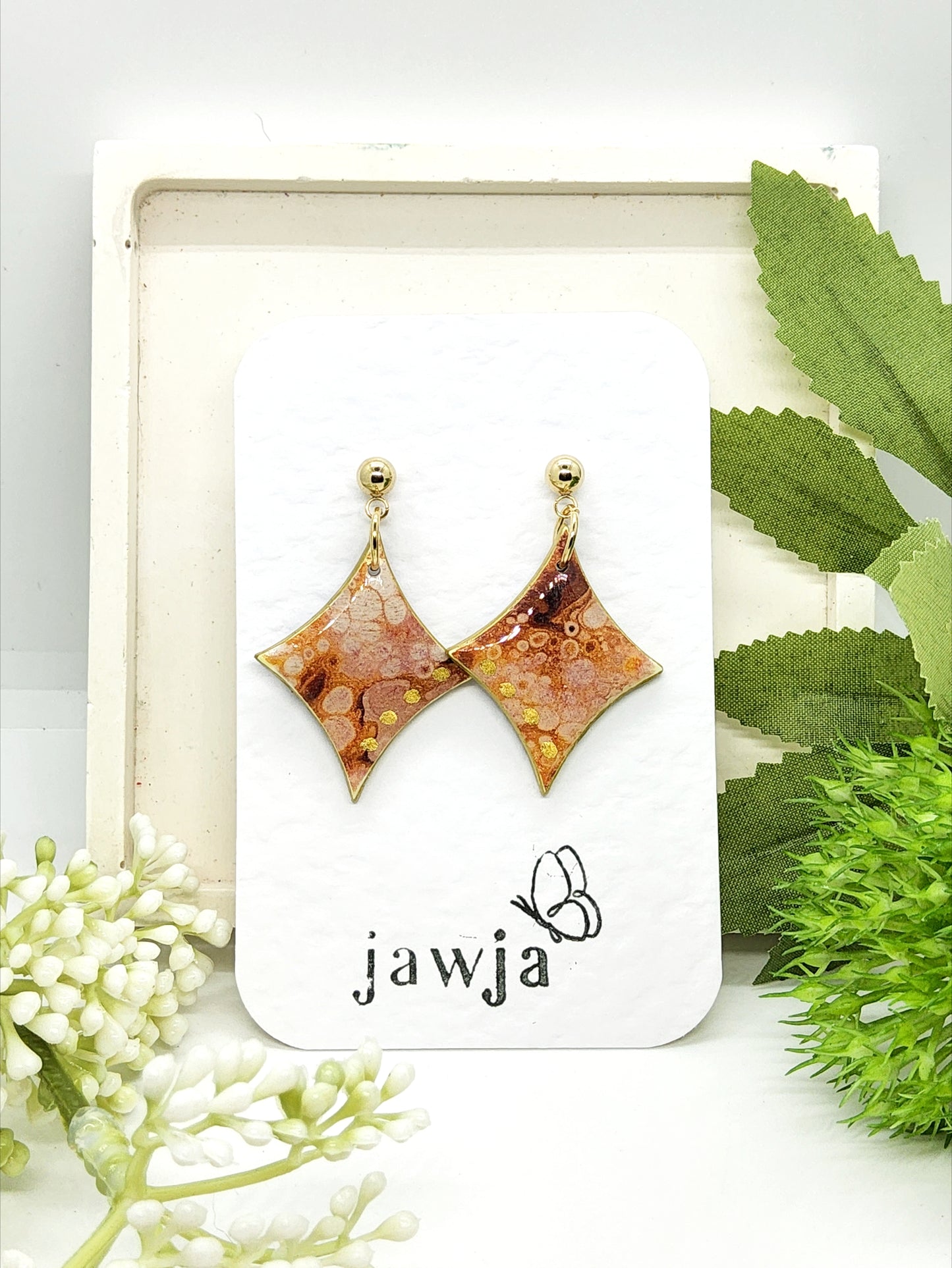 BROWN MARBLED POLYMER CLAY EARRINGS