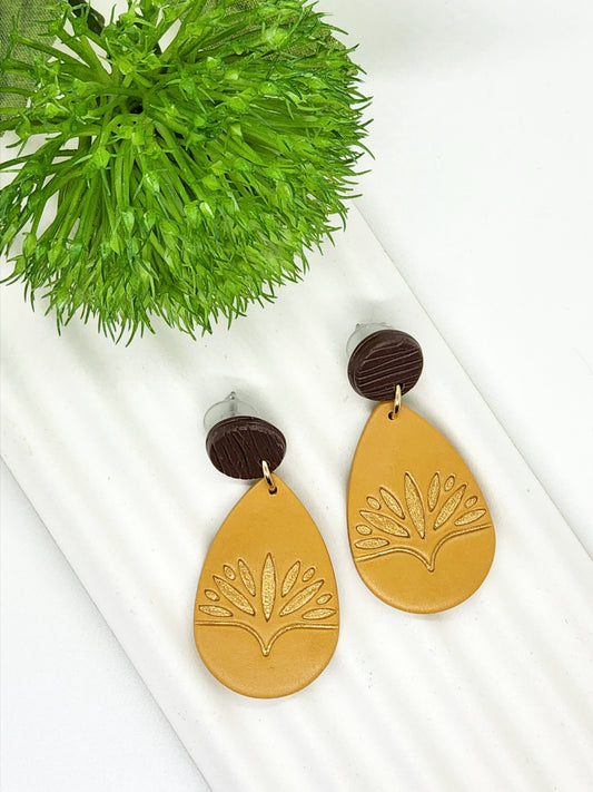 OCHRE TEARDROP POLYMER CLAY EARRINGS