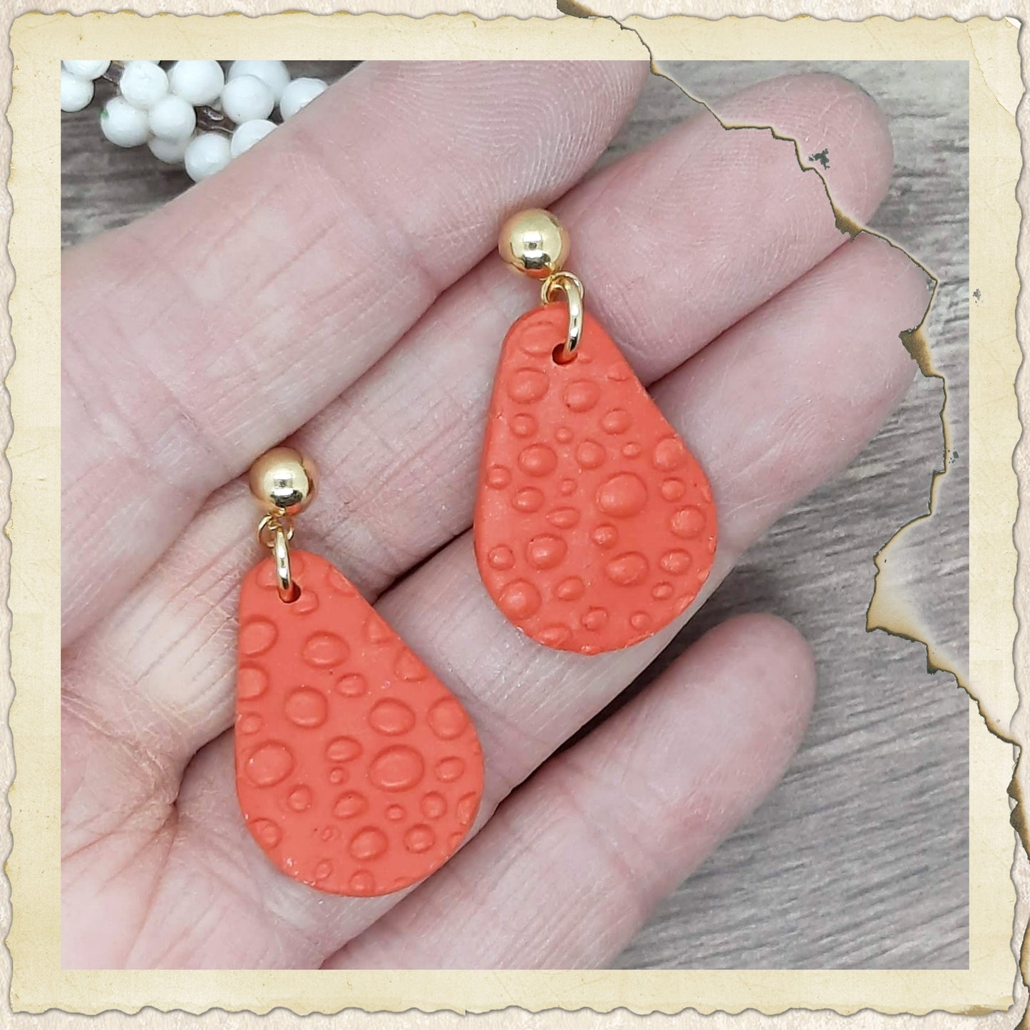 FLAME RED POLYMER CLAY EARRINGS