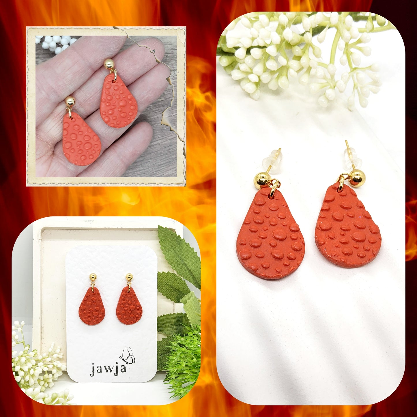 FLAME RED POLYMER CLAY EARRINGS