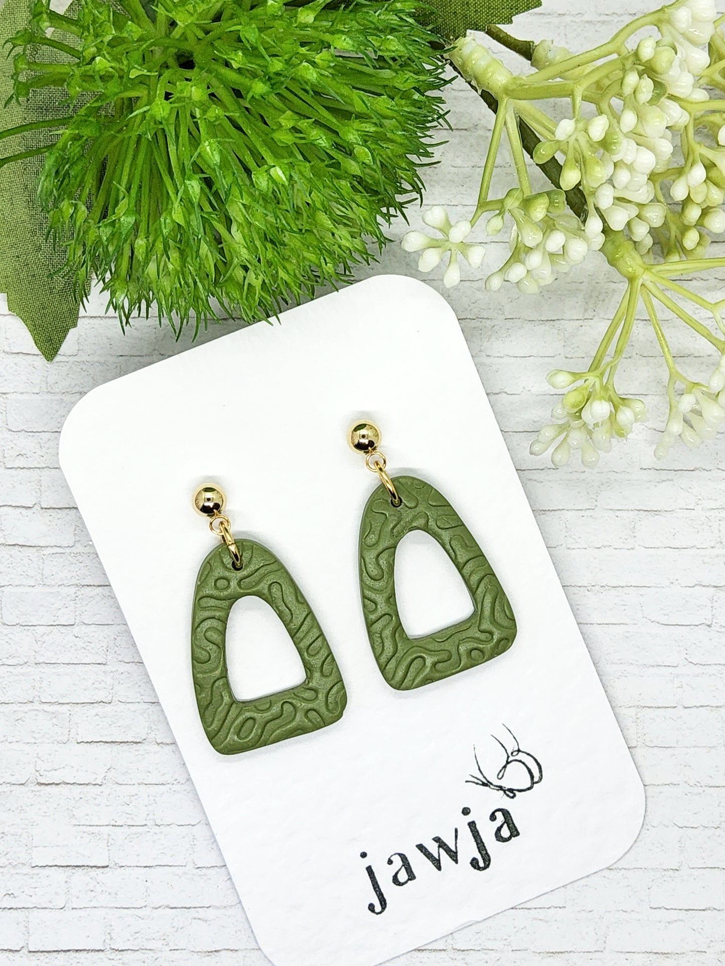 OLIVE EMBOSSED POLYMER CLAY EARRINGS