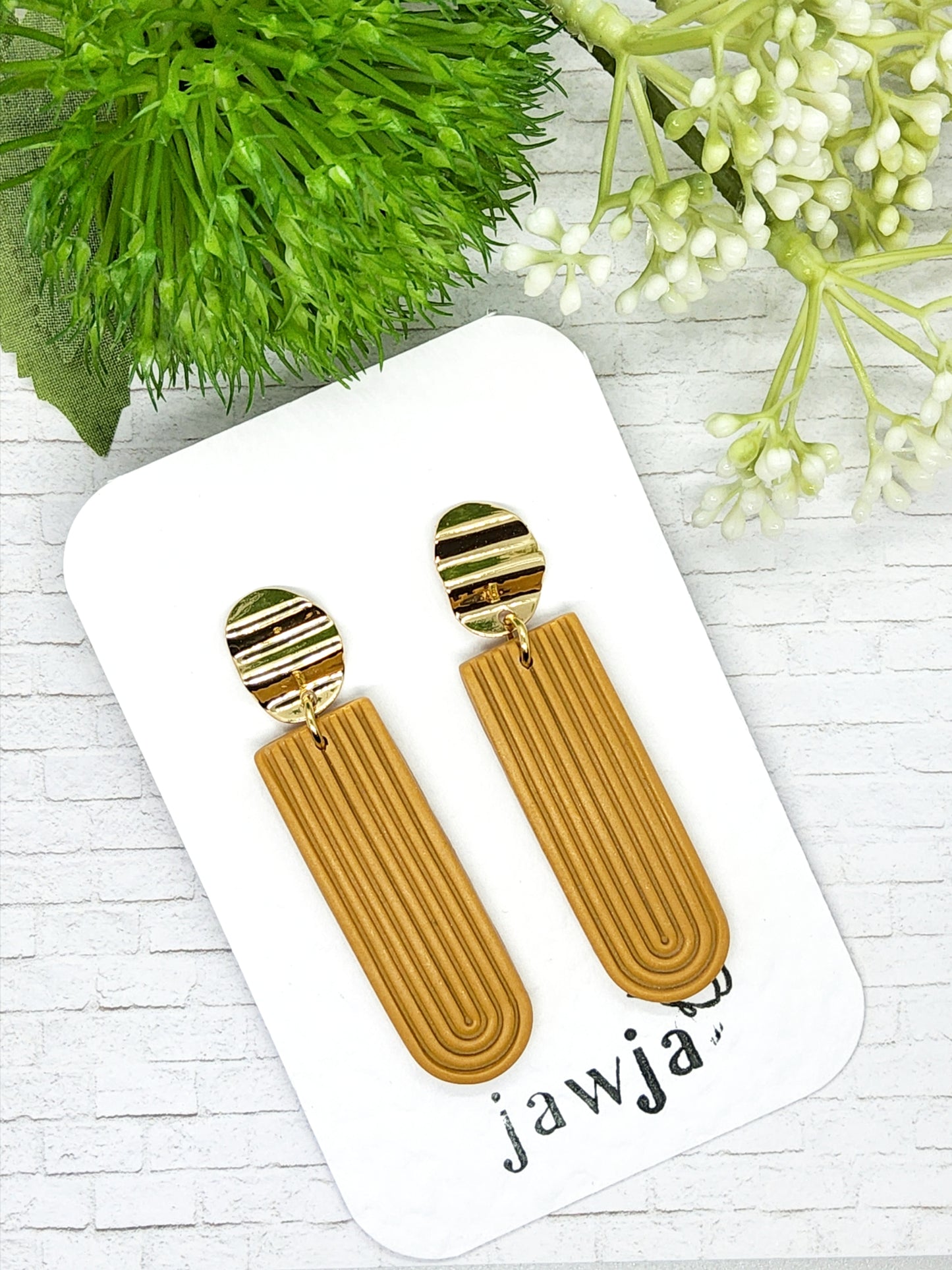 MUSTARD ART DECO POLYMER CLAY EARRINGS