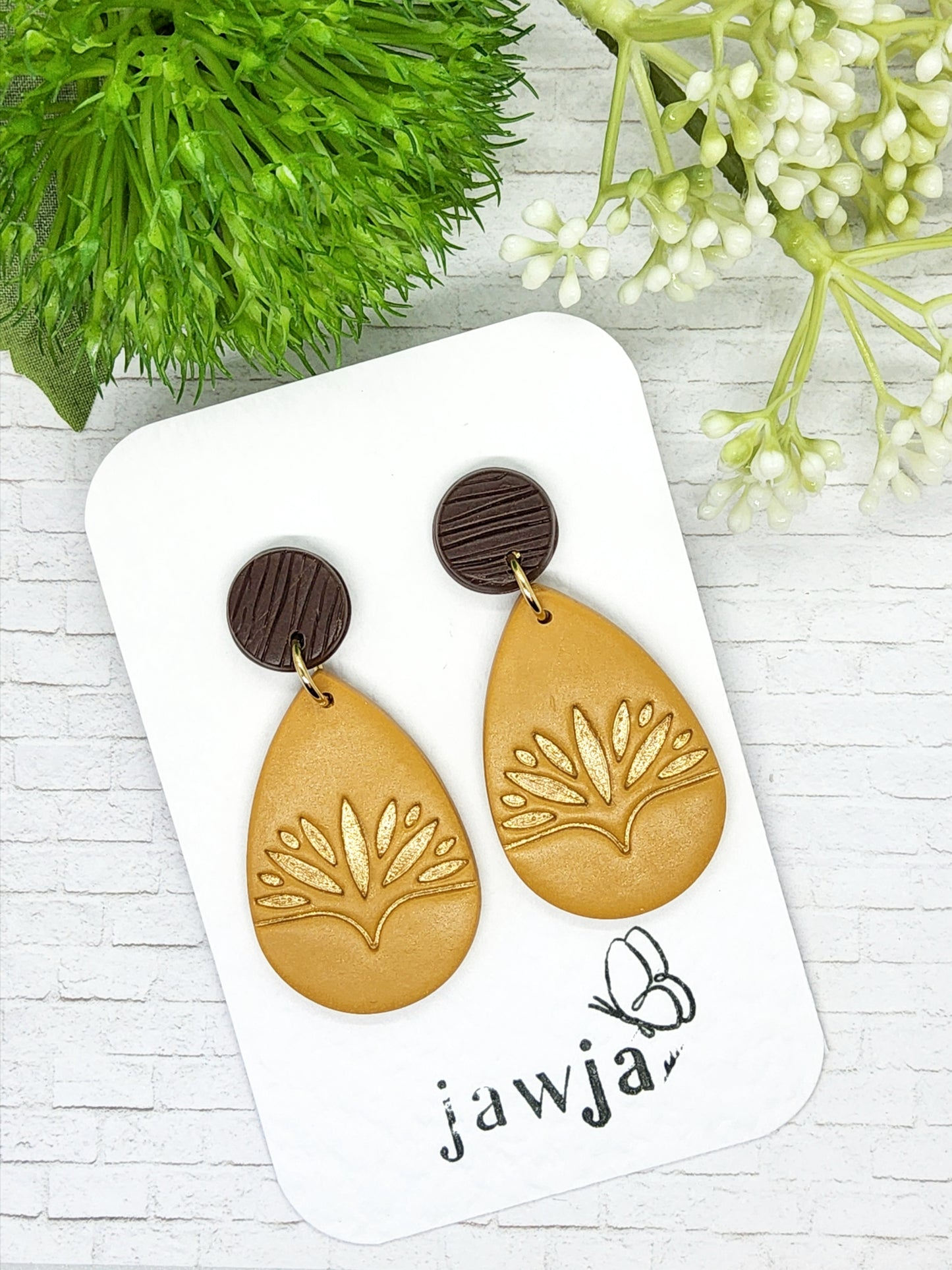 OCHRE TEARDROP POLYMER CLAY EARRINGS