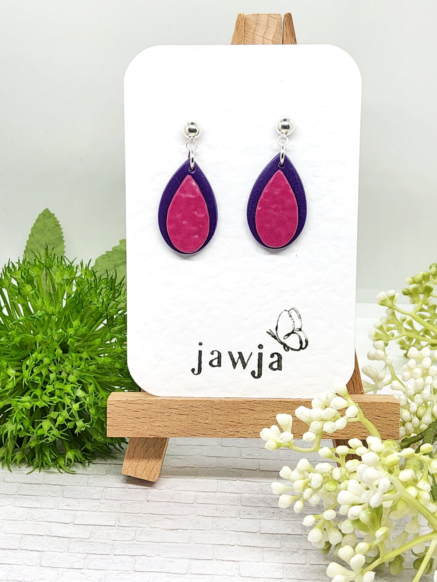 TEARDROPS IN PURPLE AND PINK POLYMER CLAY EARRINGS