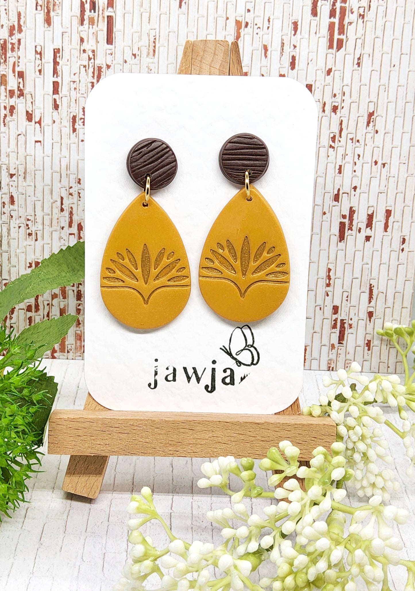 OCHRE TEARDROP POLYMER CLAY EARRINGS