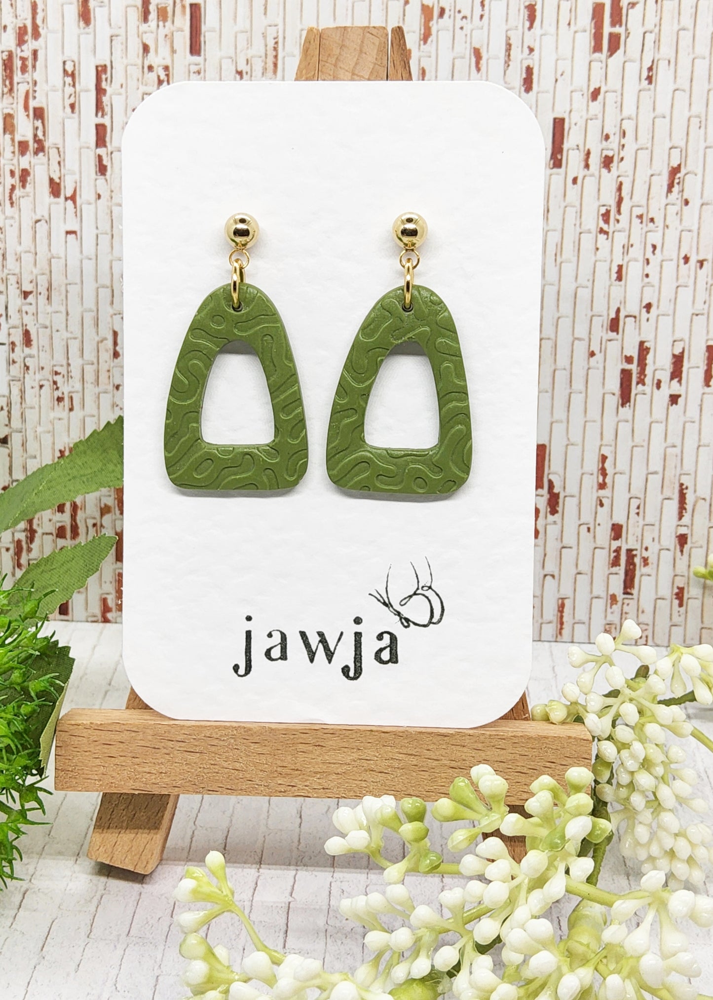 OLIVE EMBOSSED POLYMER CLAY EARRINGS