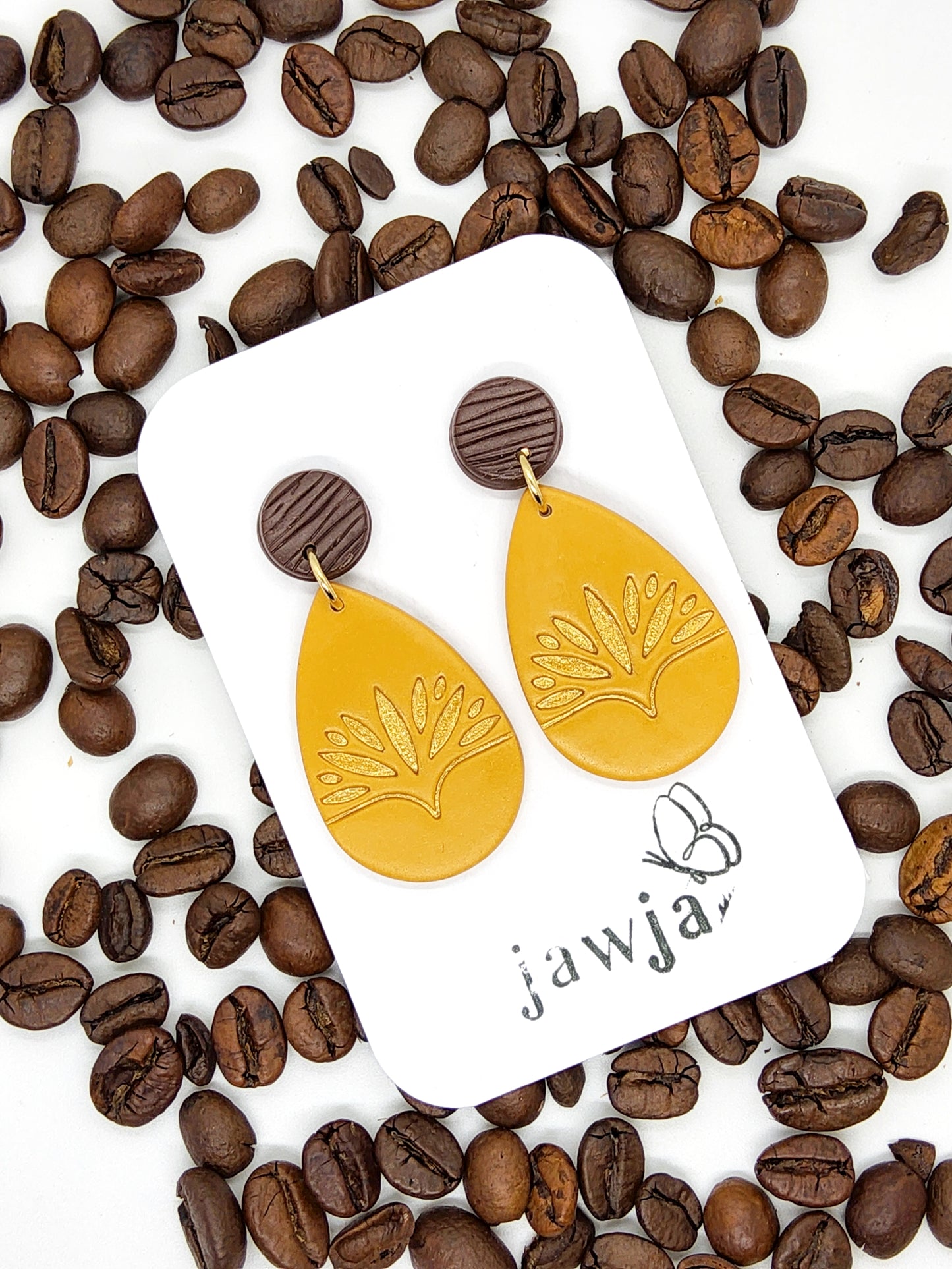 OCHRE TEARDROP POLYMER CLAY EARRINGS