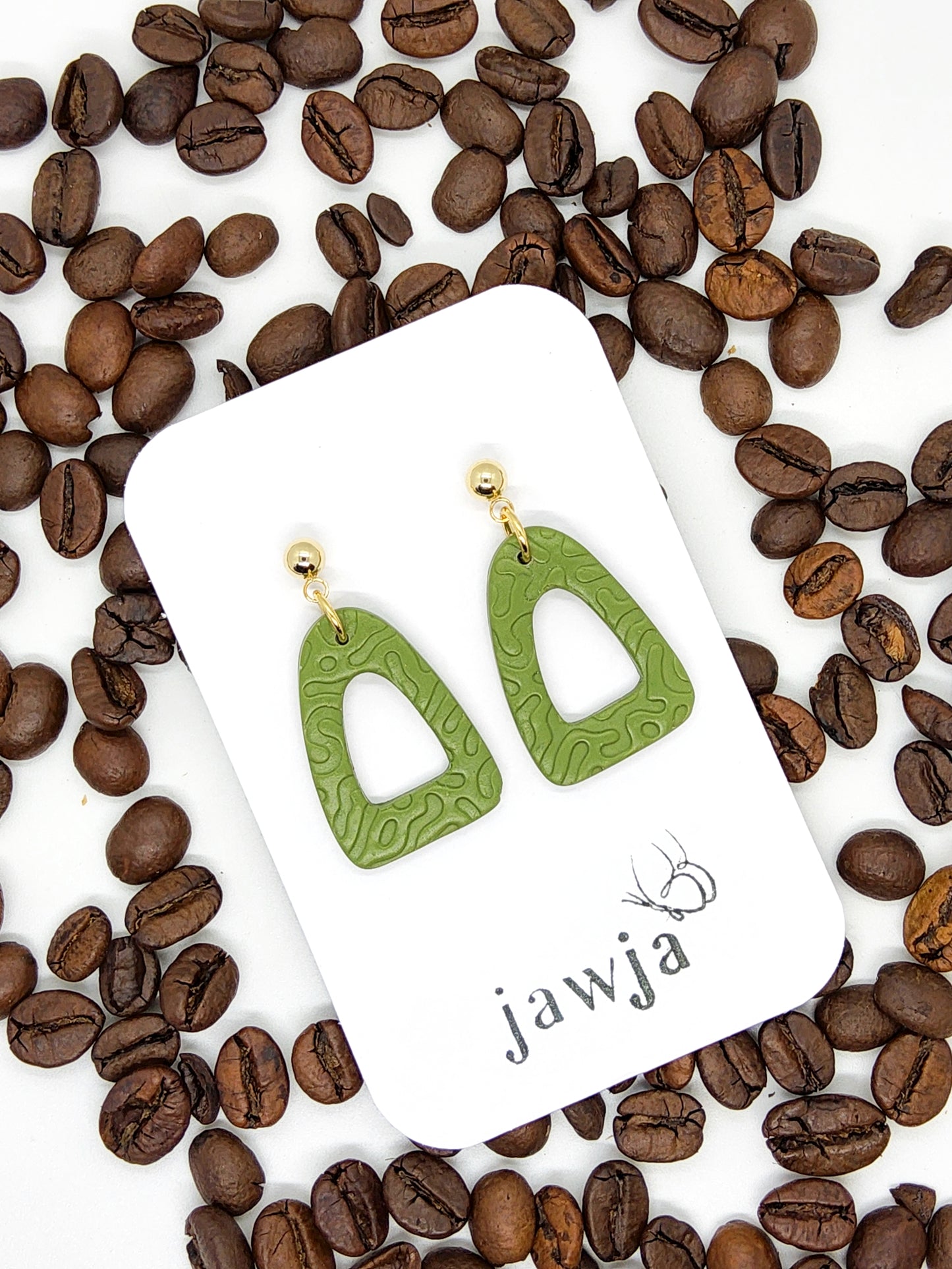 OLIVE EMBOSSED POLYMER CLAY EARRINGS