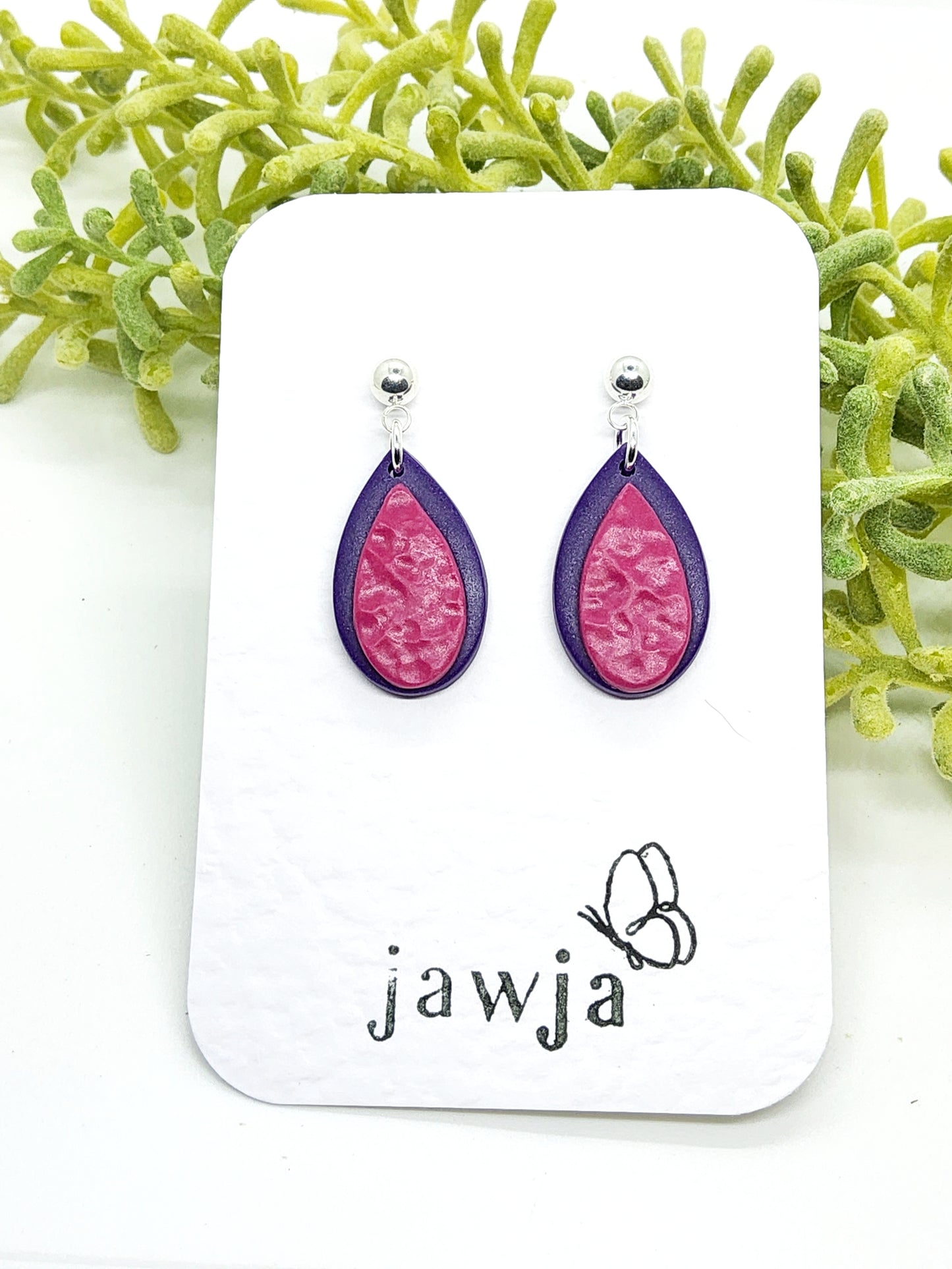 TEARDROPS IN PURPLE AND PINK POLYMER CLAY EARRINGS